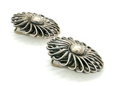 Vintage Postkriegs-Modernistische Op-Art-Ohrclips aus Silber 835