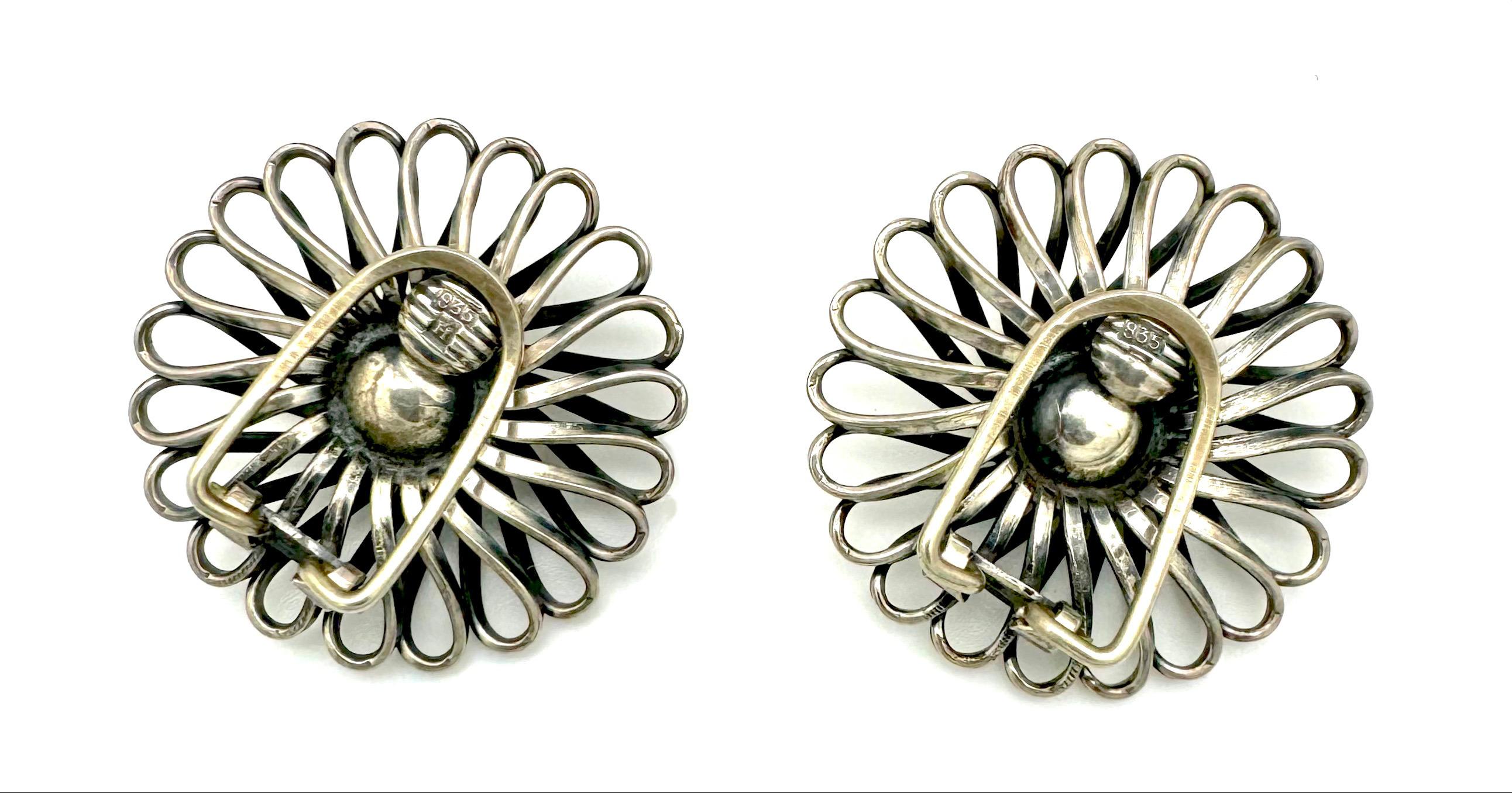 Pendientes de clip Op Art modernistas vintage de posguerra Plata 835 Modernista en venta