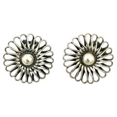Pendientes de clip Op Art modernistas vintage de posguerra Plata 835