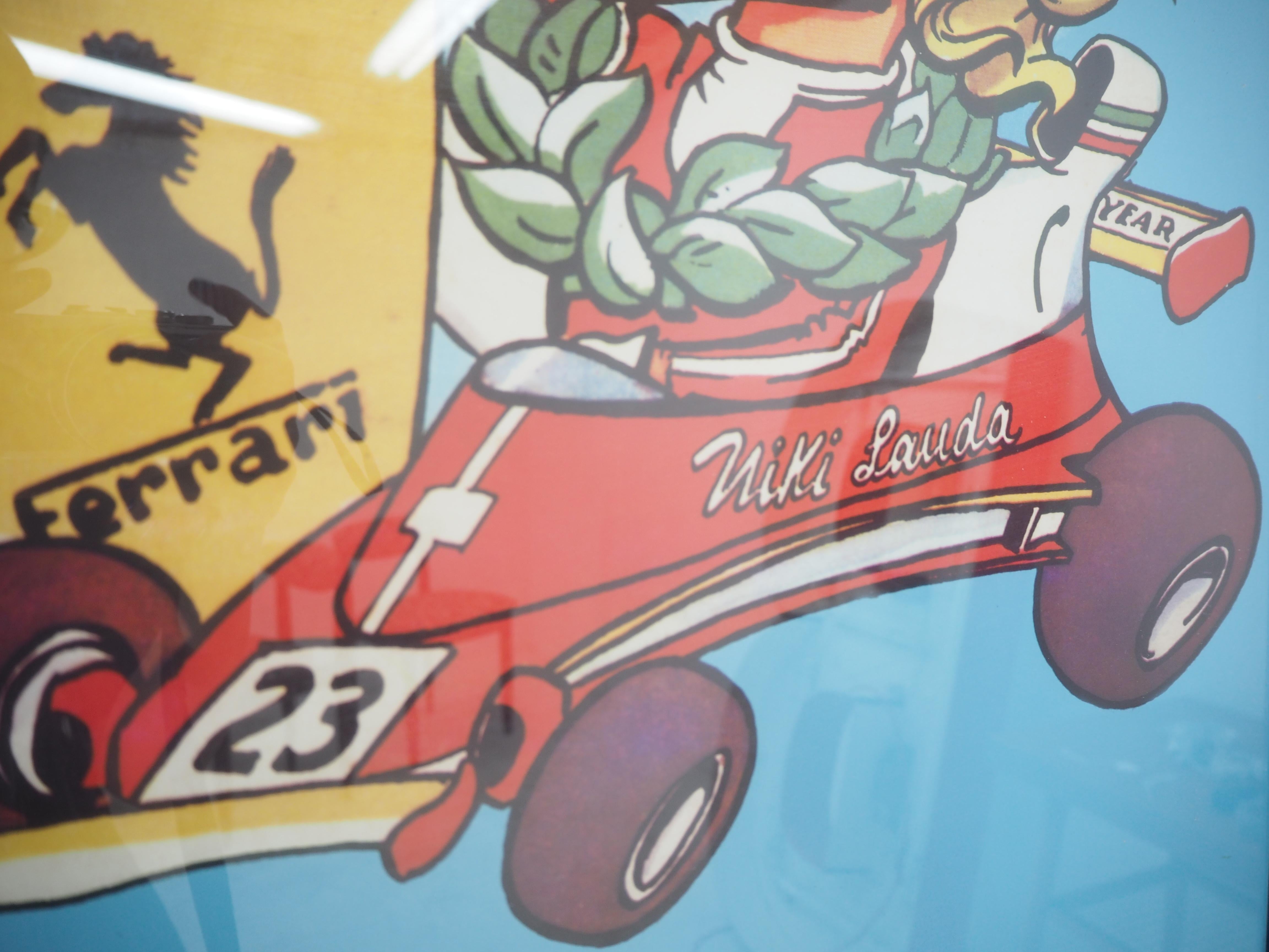 Européen Affiche vintage caricature de Niki Lauda, 1970 en vente