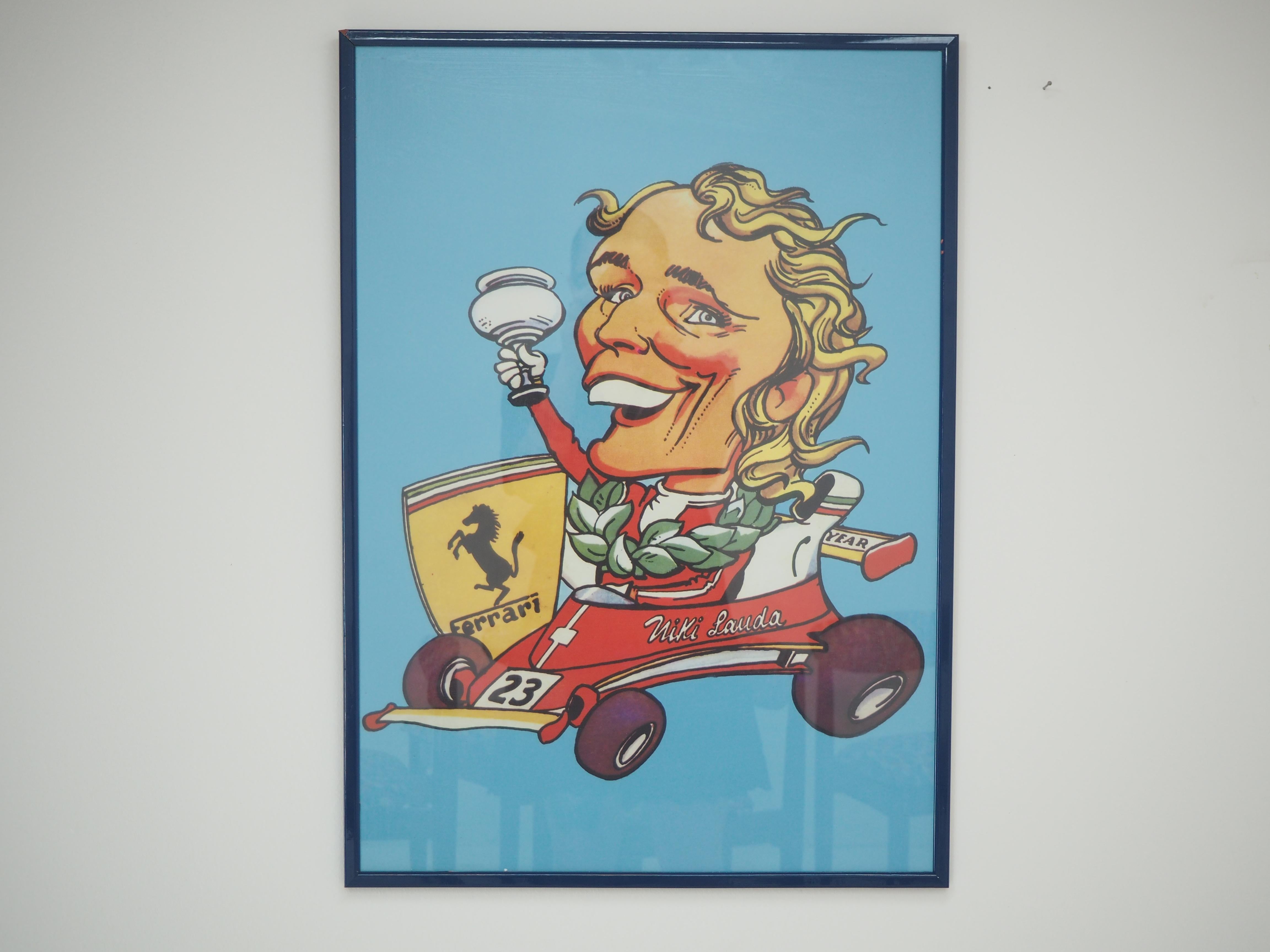 European Vintage Poster Caricature of Niki Lauda, 1970s For Sale