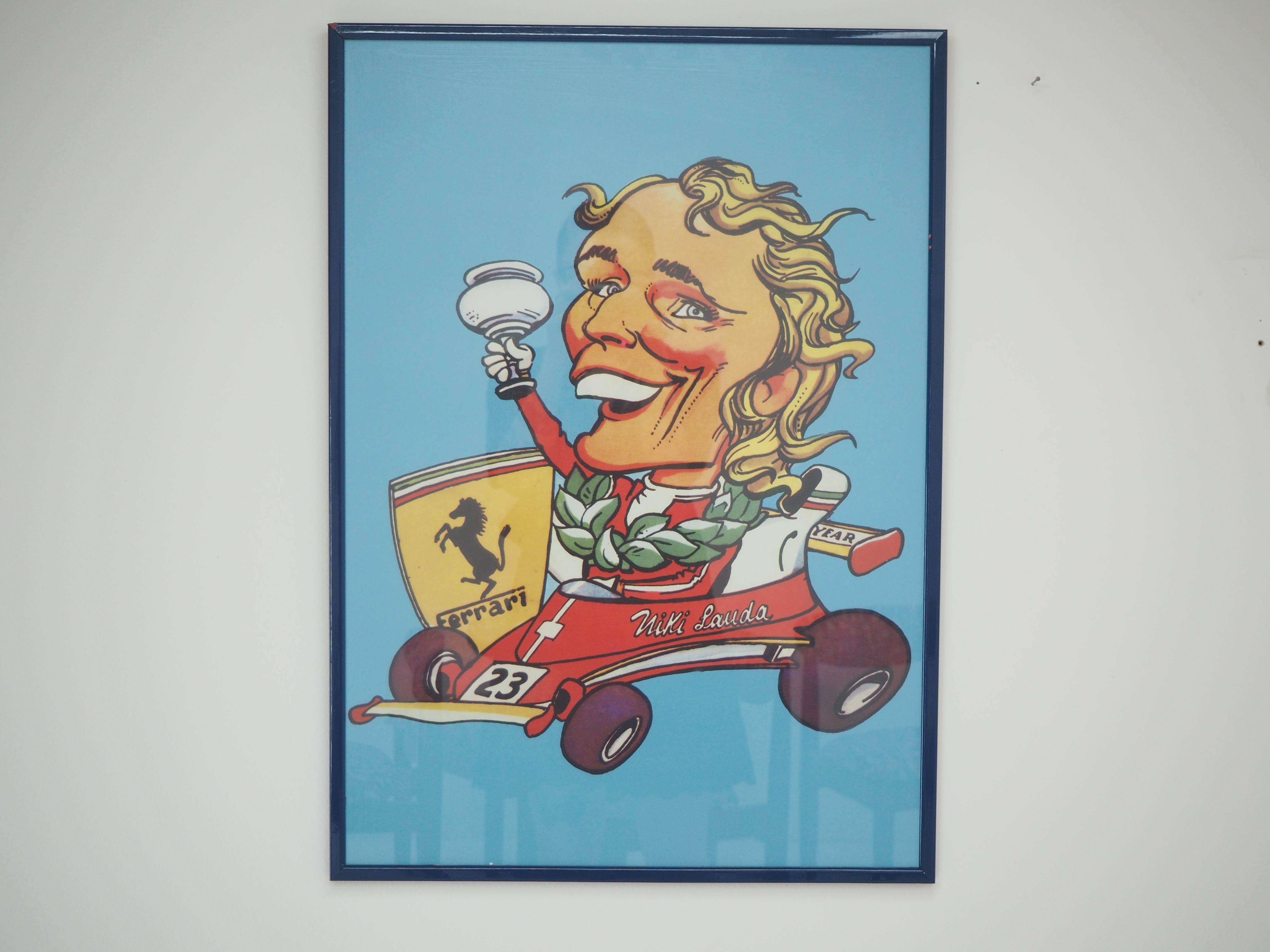 Fin du 20e siècle Affiche vintage caricature de Niki Lauda, 1970 en vente