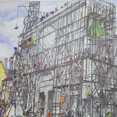 Vintage Poster Historical Construction Gothic Dome Medieval City Historical Site