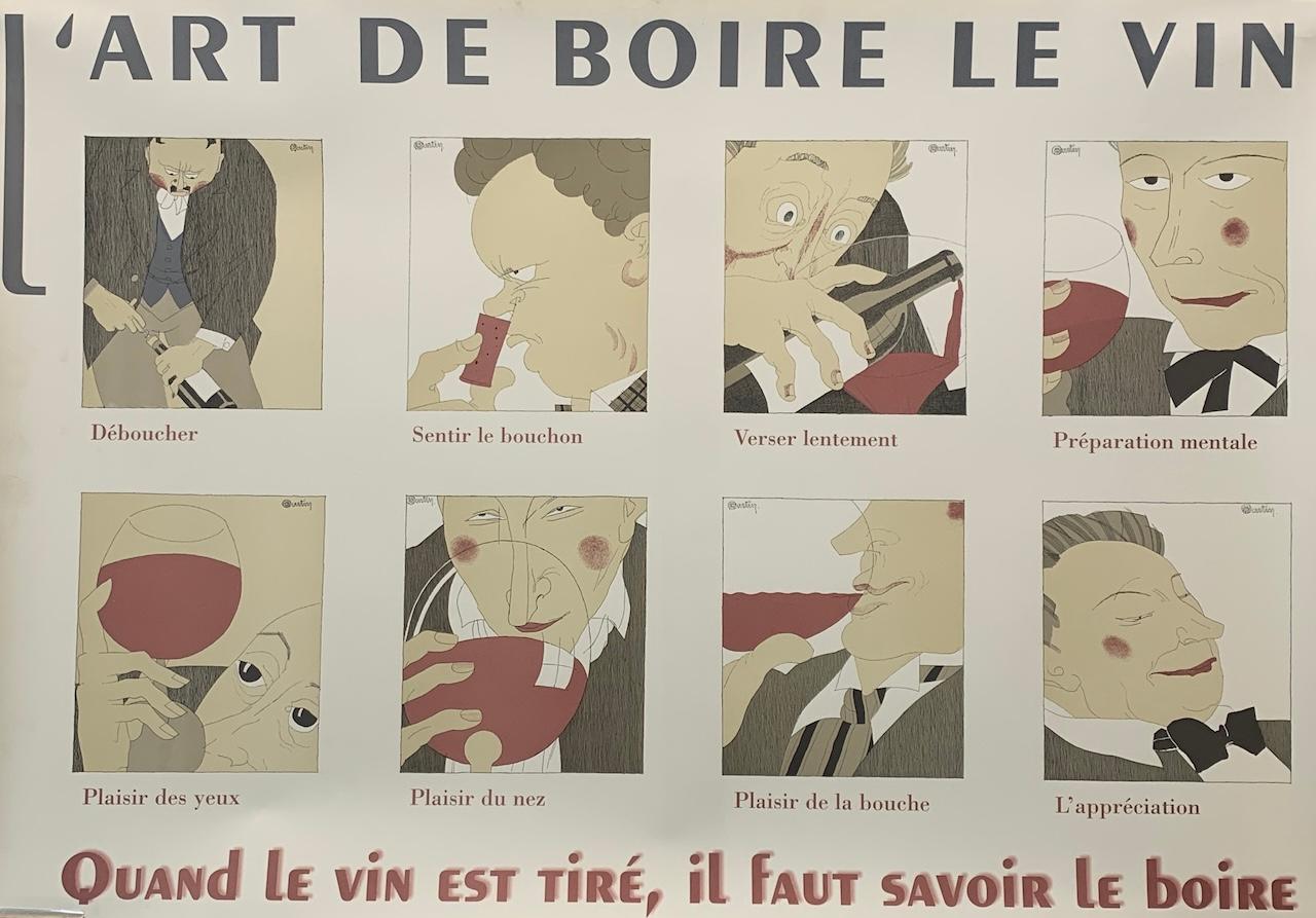 Art Nouveau Poster d'epoca L'Art de Boire le Vin d'apres Martin, circa 1980 Vino francese in vendita