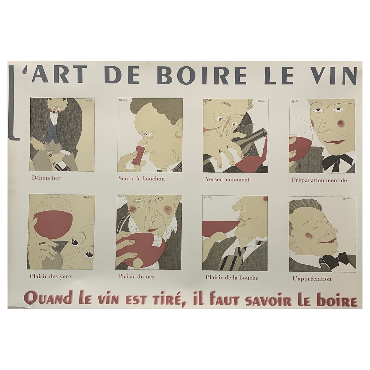 Vintage Poster L'Art de Boire le Vin d'apres Martin, ca. 1980 Französischer Wein