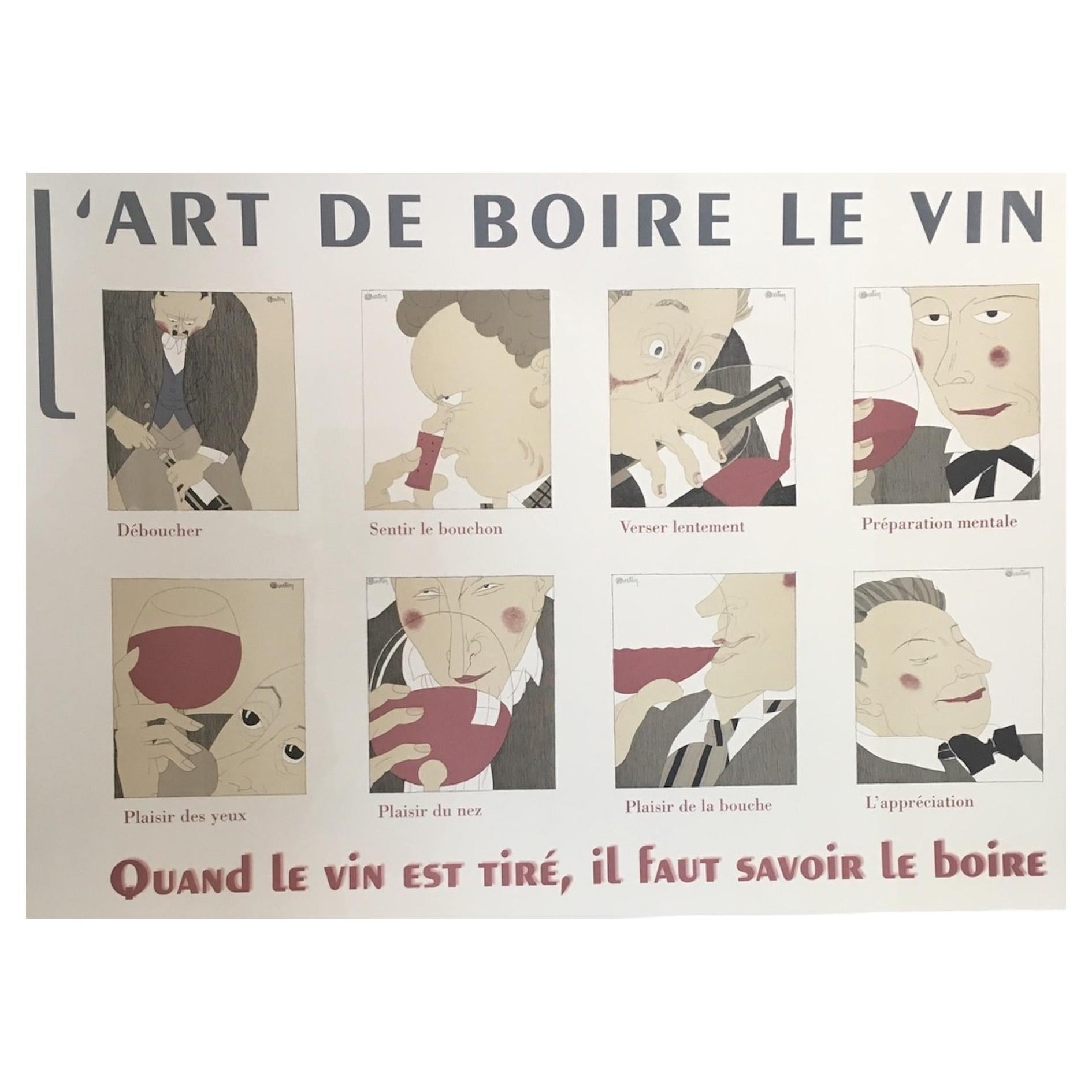 Vintage Poster L'Art de Boire le Vin d'apres Martin, circa 1980 French Wine For Sale