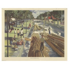 Poster d'epoca sul trasporto di canne e bambù a Giava, 1960 ca.
