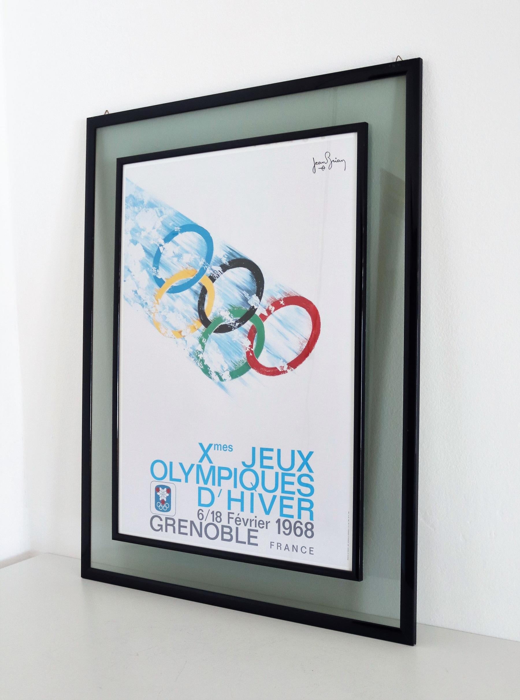 Mid-Century Modern Vintage Poster Olympic Games Grenoble, France, 1968 by Jean Brian, Double Framed For Sale