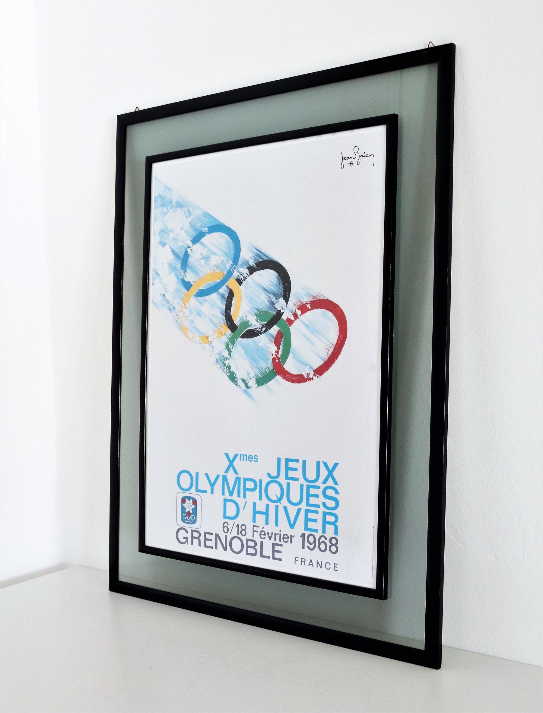 French Vintage Poster Olympic Games Grenoble, France, 1968 by Jean Brian, Double Framed For Sale