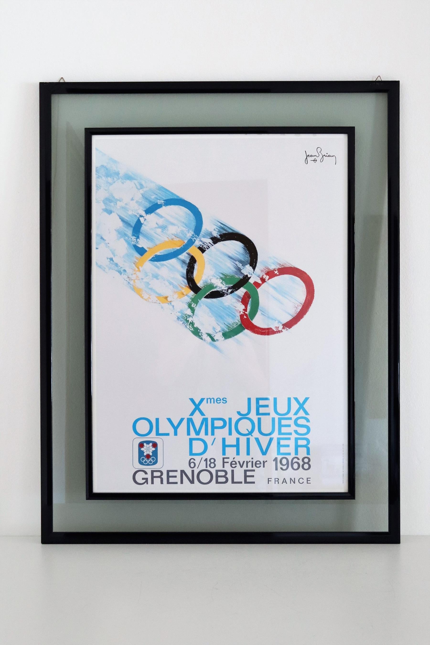 Vintage Poster Olympic Games Grenoble, France, 1968 by Jean Brian, Double Framed In Good Condition For Sale In Morazzone, Varese