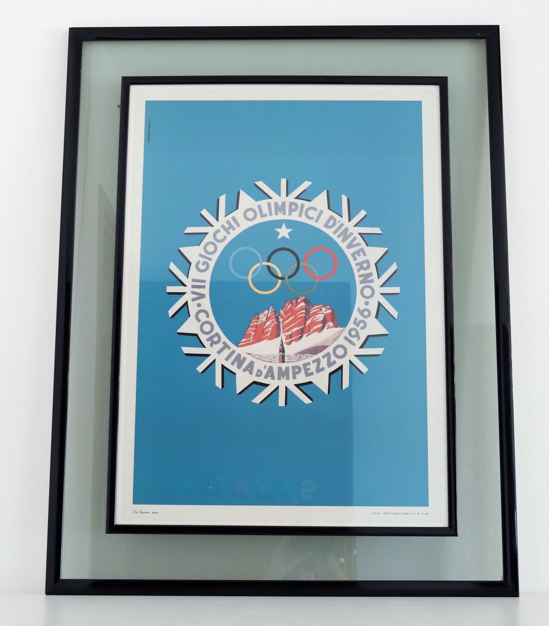 Vintage Poster Olympic Games Winter Cortina d'Ampezzo, Italy 1956, Double Framed 2