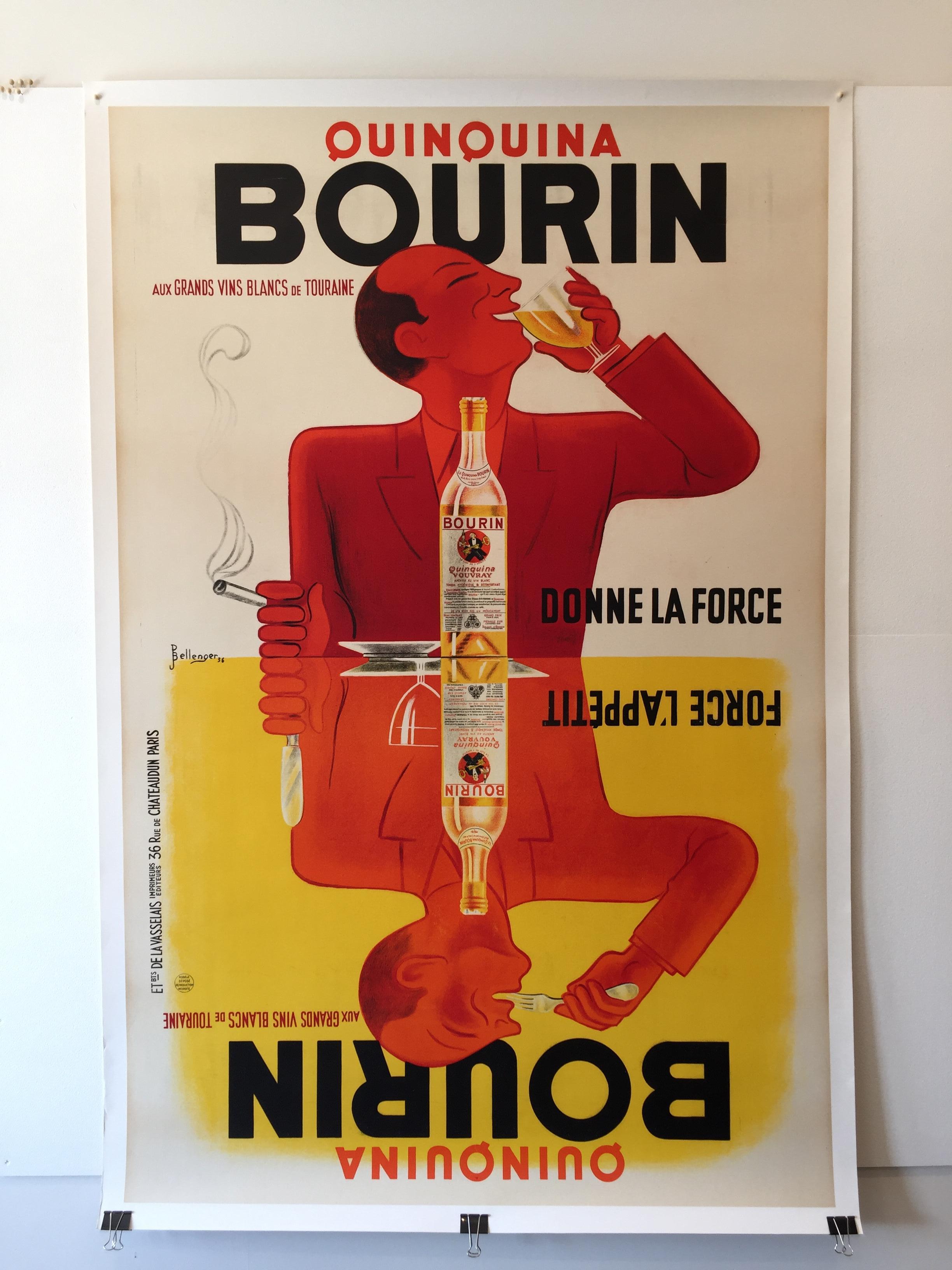 Affiche d'origine Bourin Quinquina Bellenger 1936 Food &Wine French en vente 3