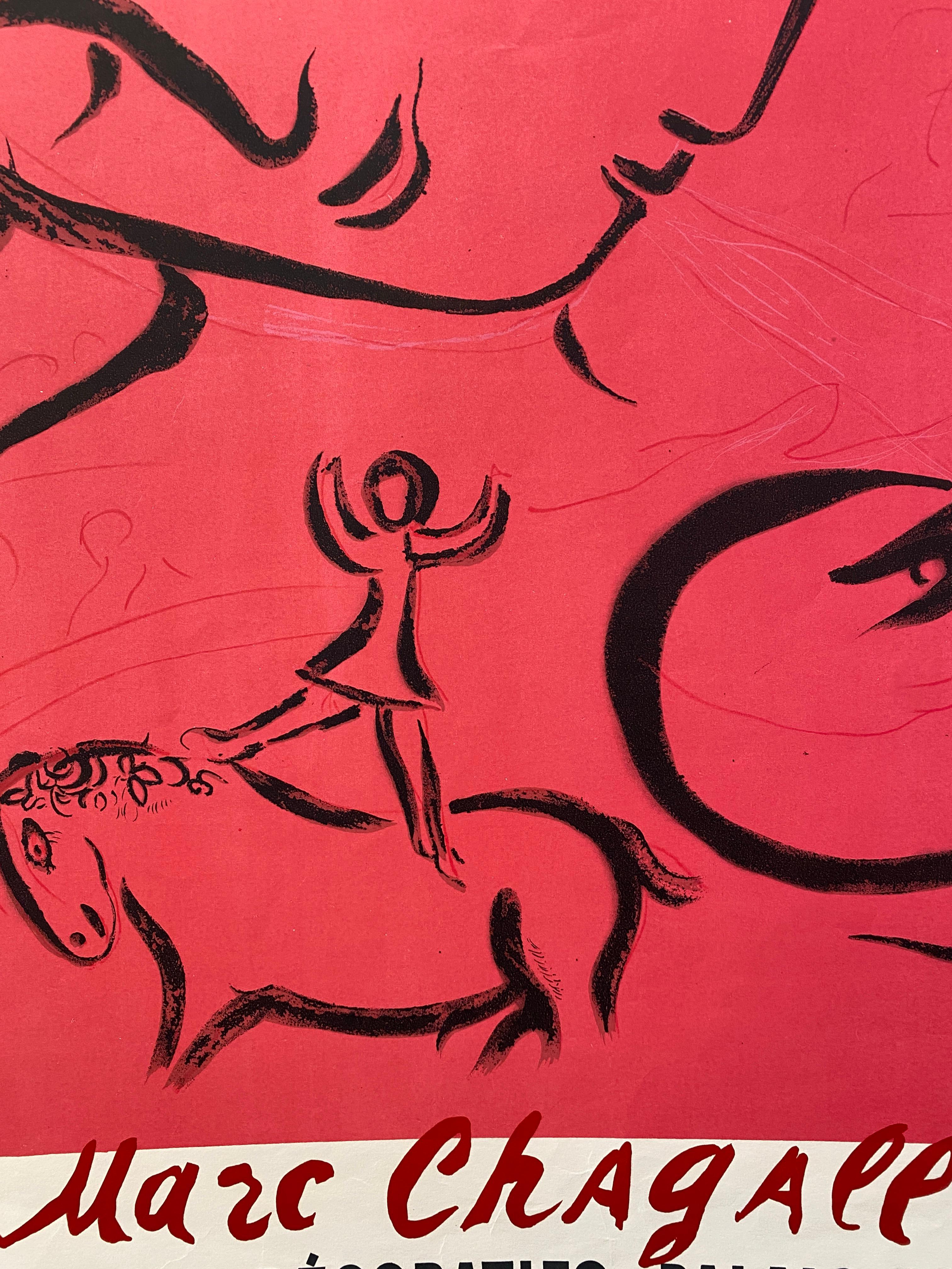Póster Vintage Original Marc Chagall Musée des Arts Décoratifs Póster de exposición mediados del siglo XX en venta