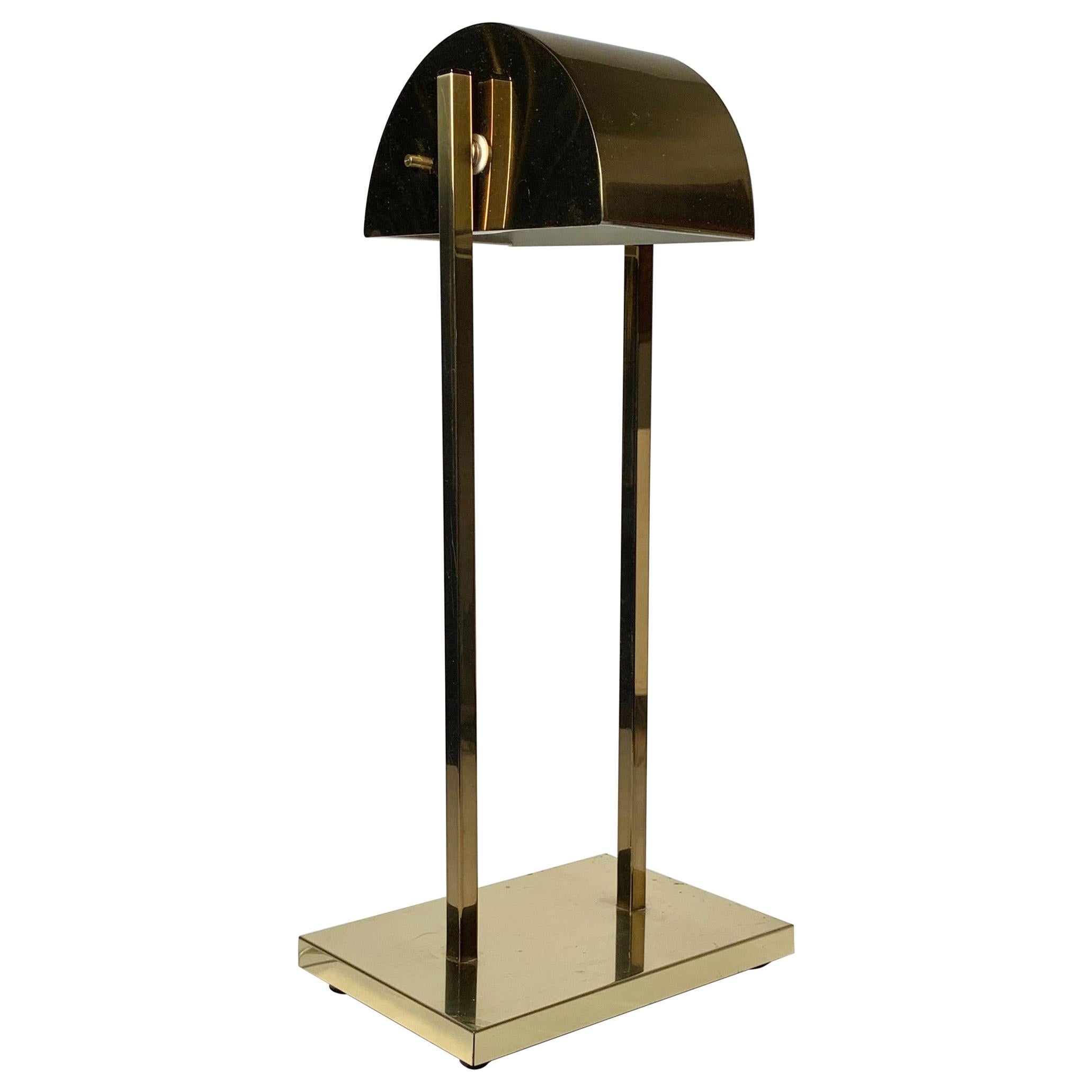 Vintage Postmodern 1970s Brass Demilune Table / Desk Lamp by Kovacs