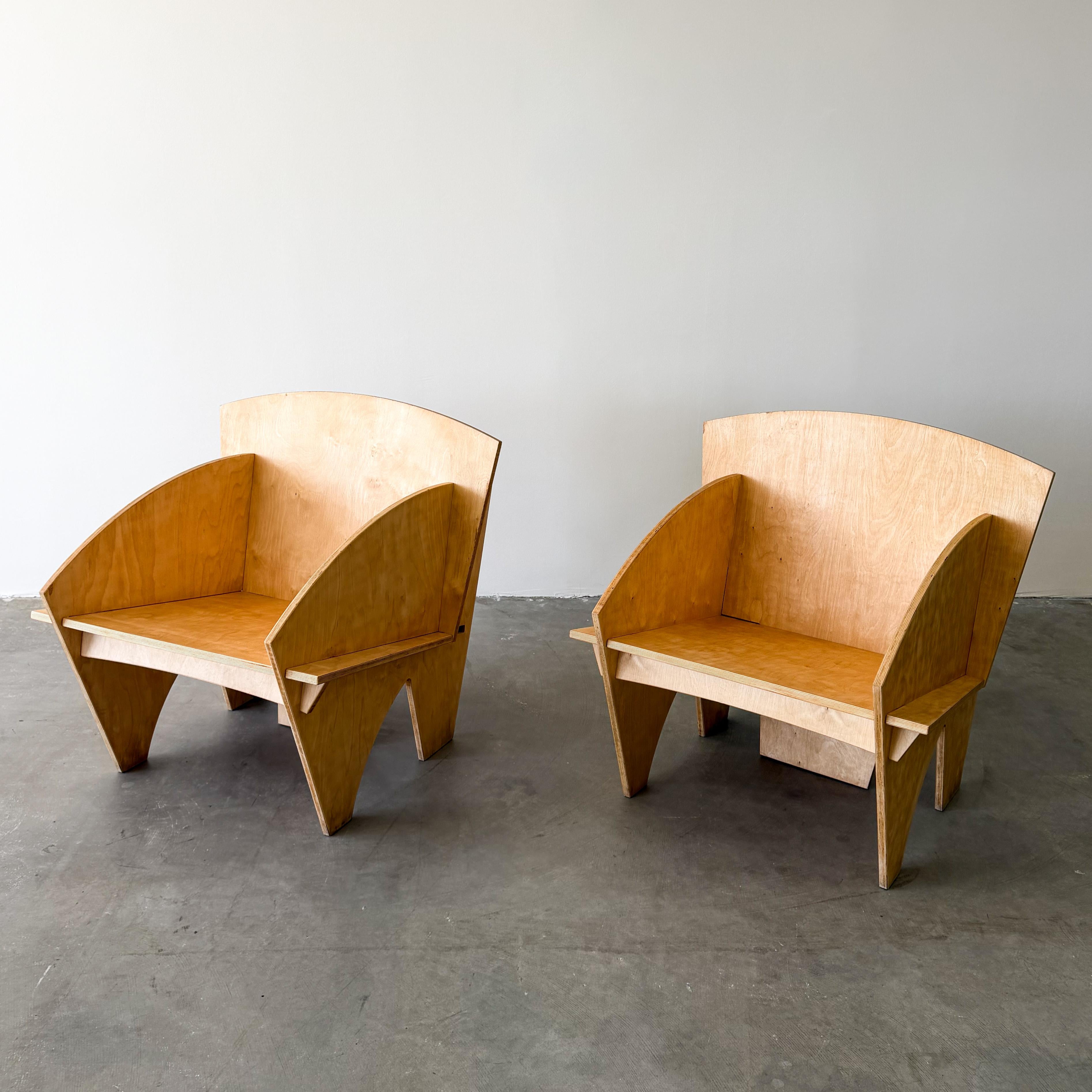 Vintage Postmodern 1980s Pair of Interlocking Plywood Puzzle Chairs ...