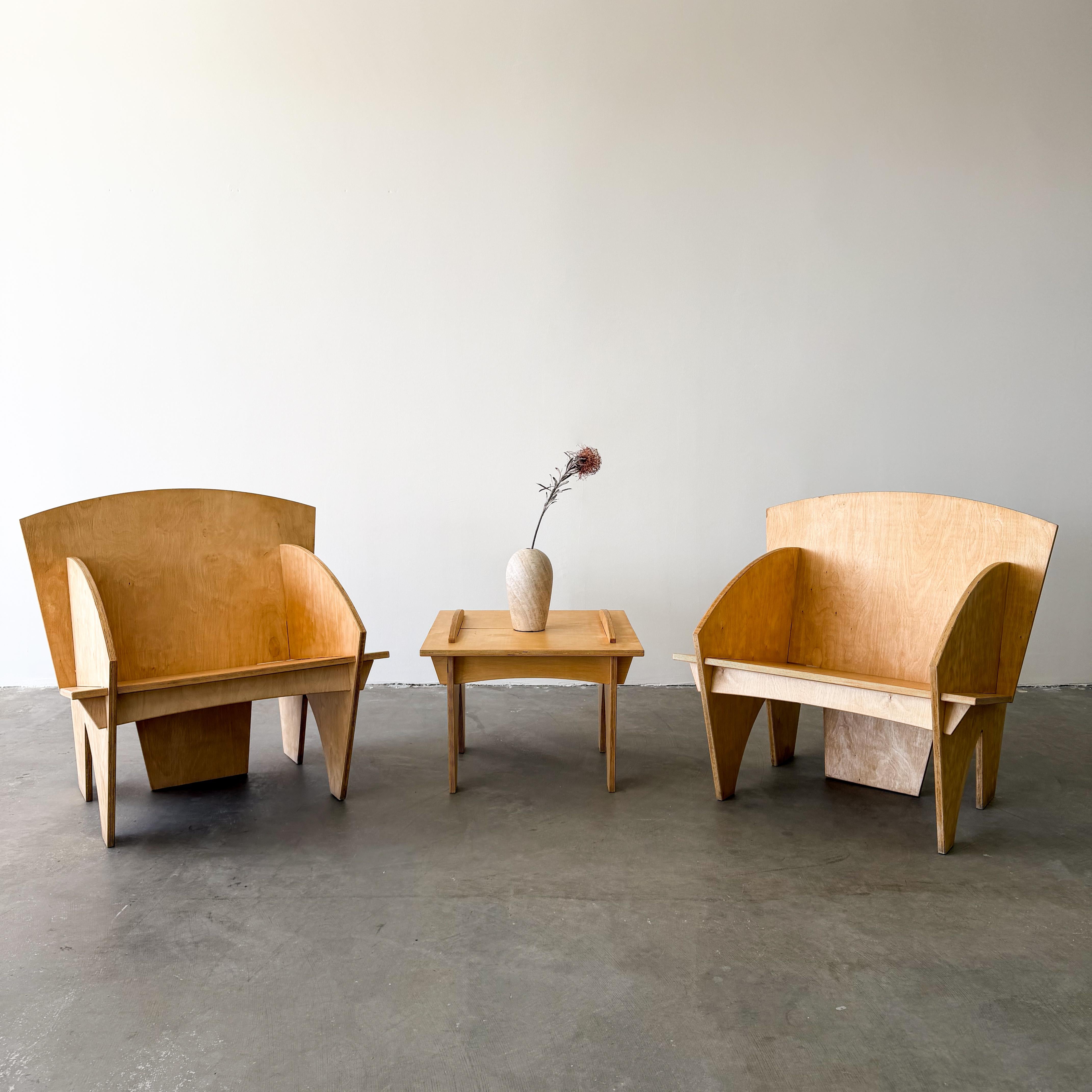 Vintage Postmodern 1980s Pair of Interlocking Plywood Puzzle Chairs ...