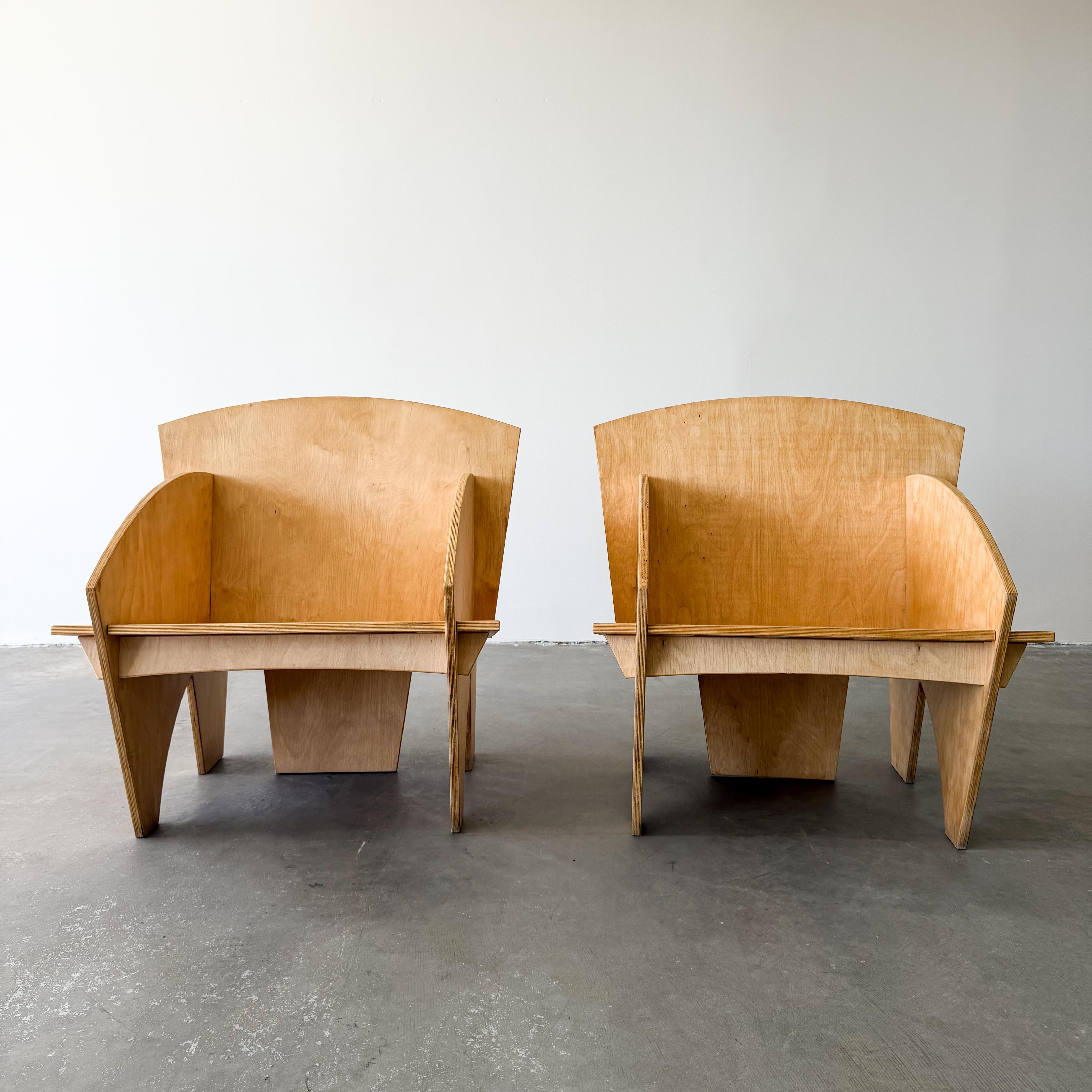 Vintage Postmodern 1980s Pair of Interlocking Plywood Puzzle Chairs ...
