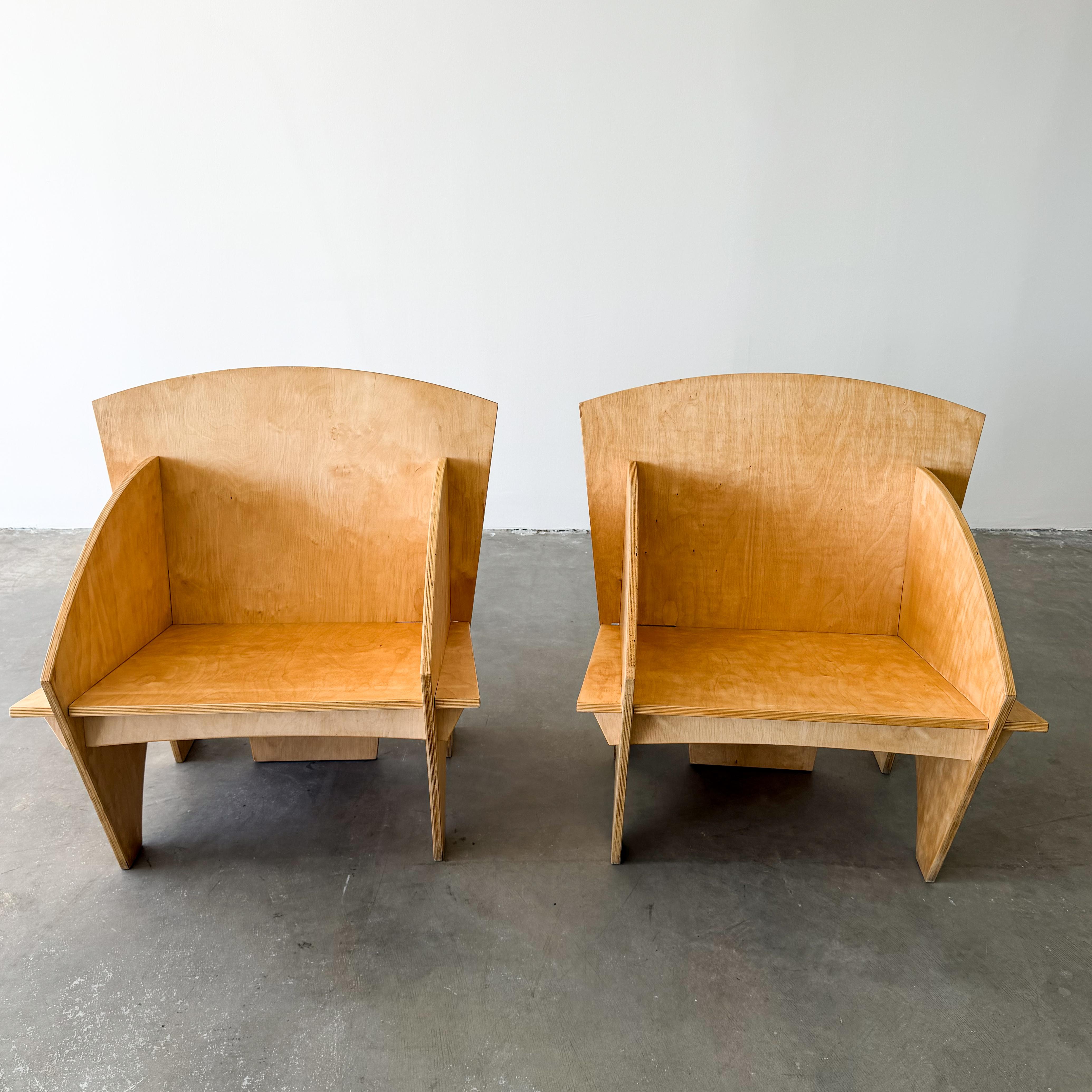 Vintage Postmodern 1980s Pair of Interlocking Plywood Puzzle Chairs ...