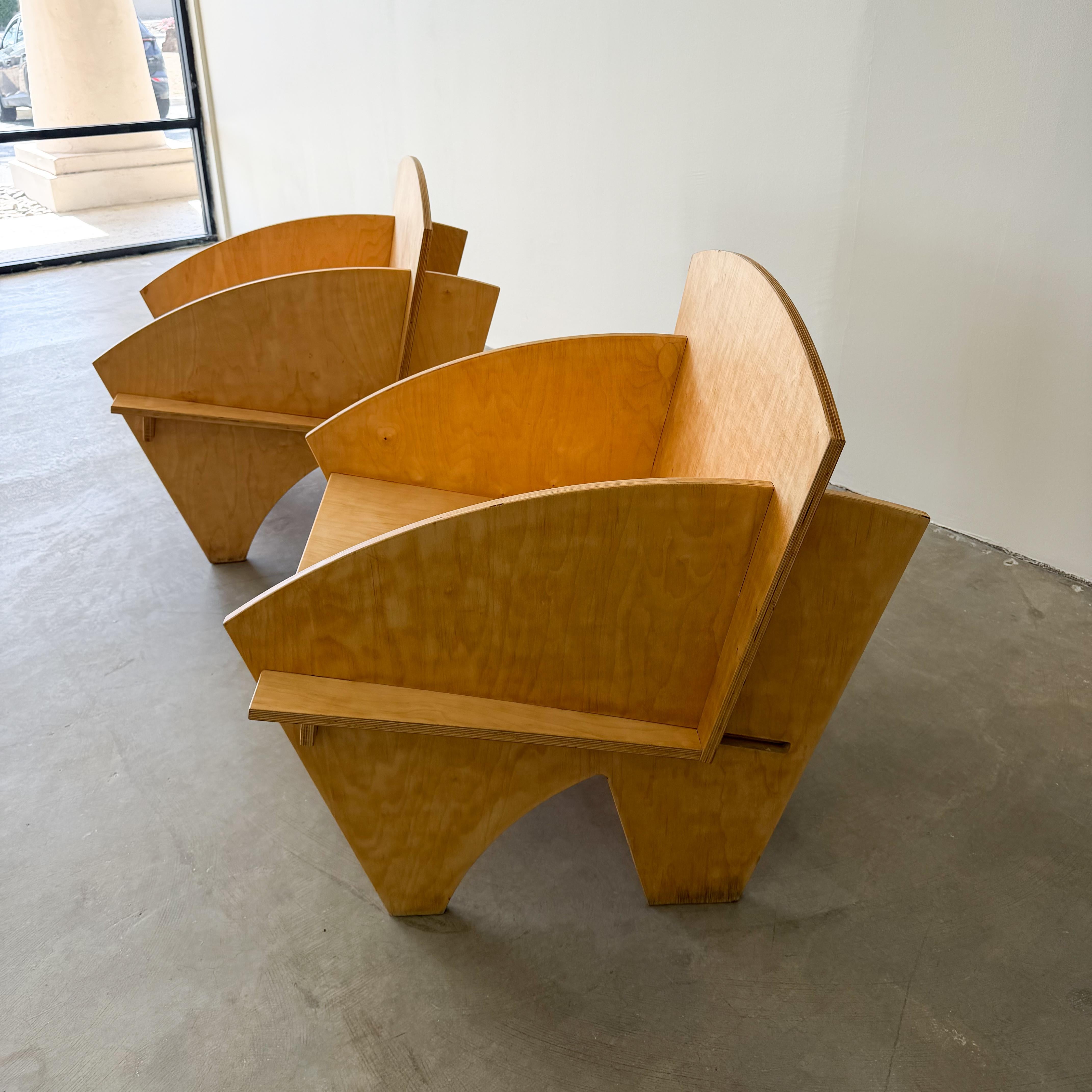 Vintage Postmodern 1980s Pair of Interlocking Plywood Puzzle Chairs ...