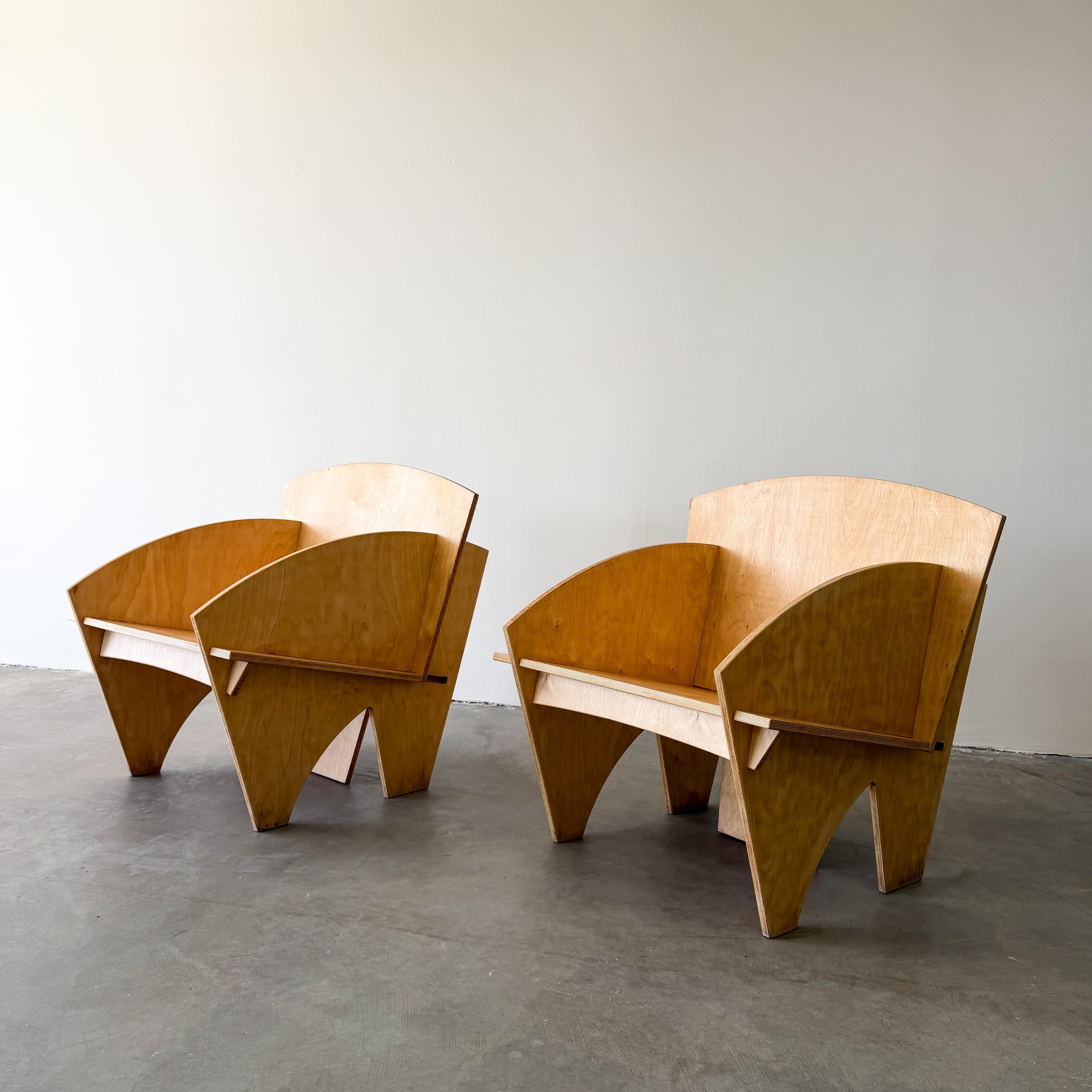 Vintage Postmodern 1980s Pair of Interlocking Plywood Puzzle Chairs ...