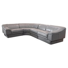 Vintage Postmodern 4pc Curving Gray Leather Sofa Sectional