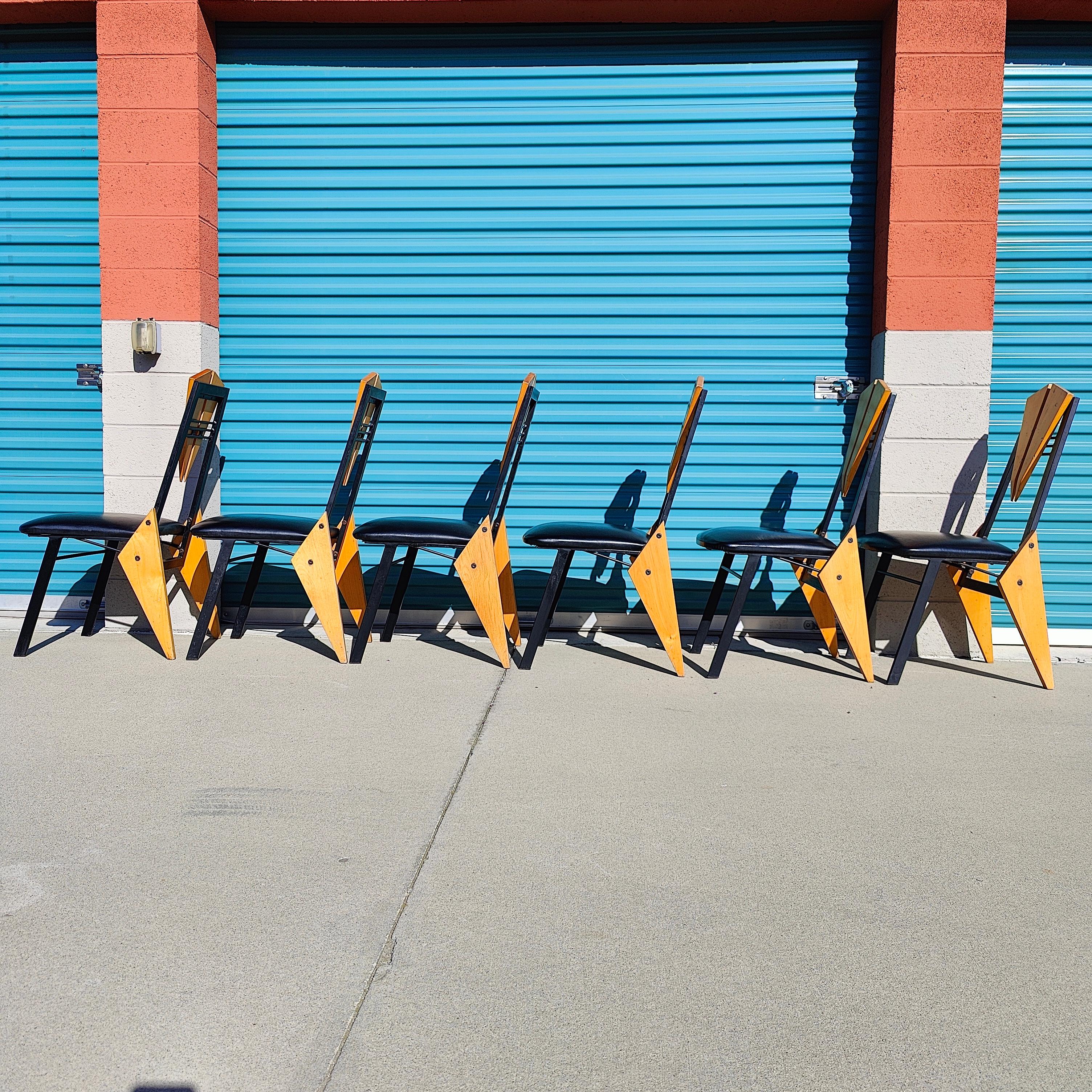 Post-Modern Vintage Postmodern Abstract Memphis Style & Geometrical Dining Chairs For Sale