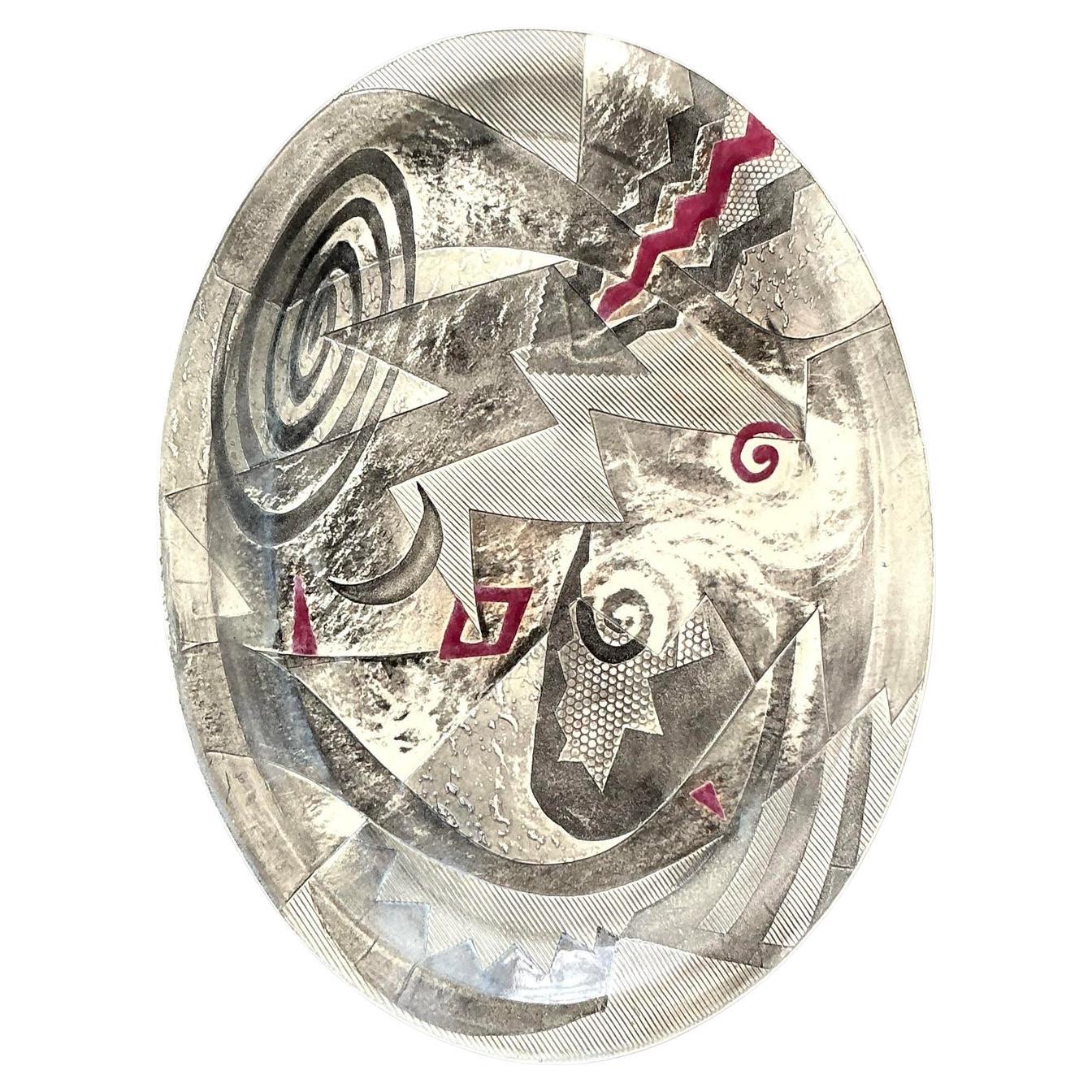 Vassoio astratto postmoderno d
epoca in ceramica originale Studio Pottery