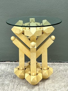 Vintage Postmodern Abstract Wood and Glass Table