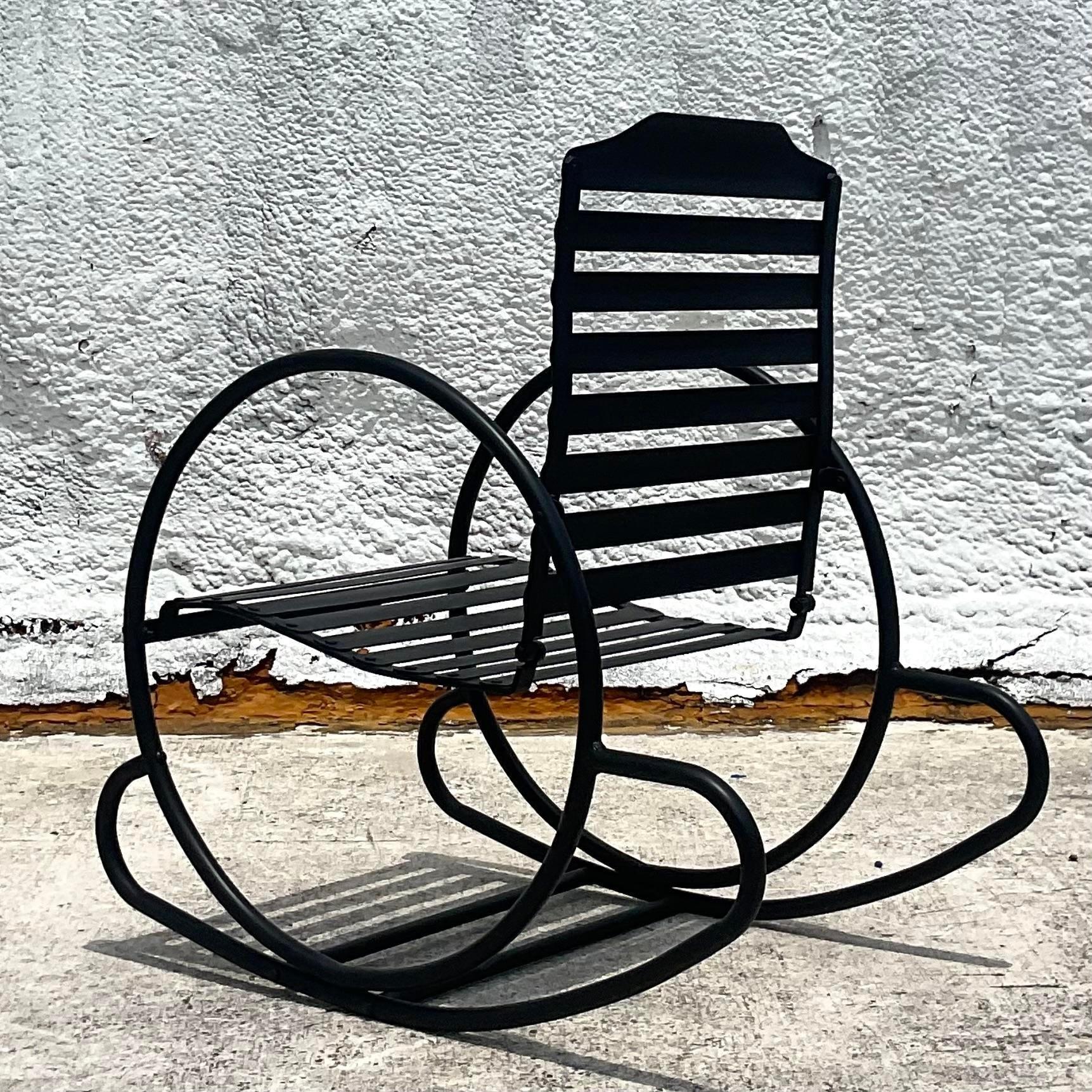 Vintage Postmodern Aluminum Rocking Chair In Good Condition For Sale In west palm beach, FL