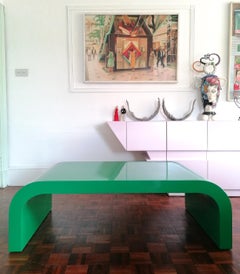 Vintage Postmodern American Emerald Green Lacquered Waterfall Coffee Table 1980s