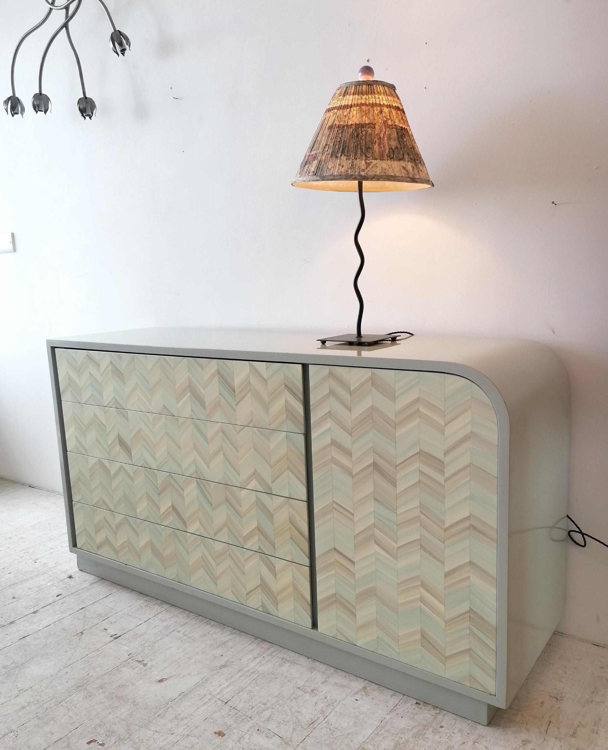 Post-Modern Vintage postmodern American lacquered chevron design sideboard 1980s For Sale