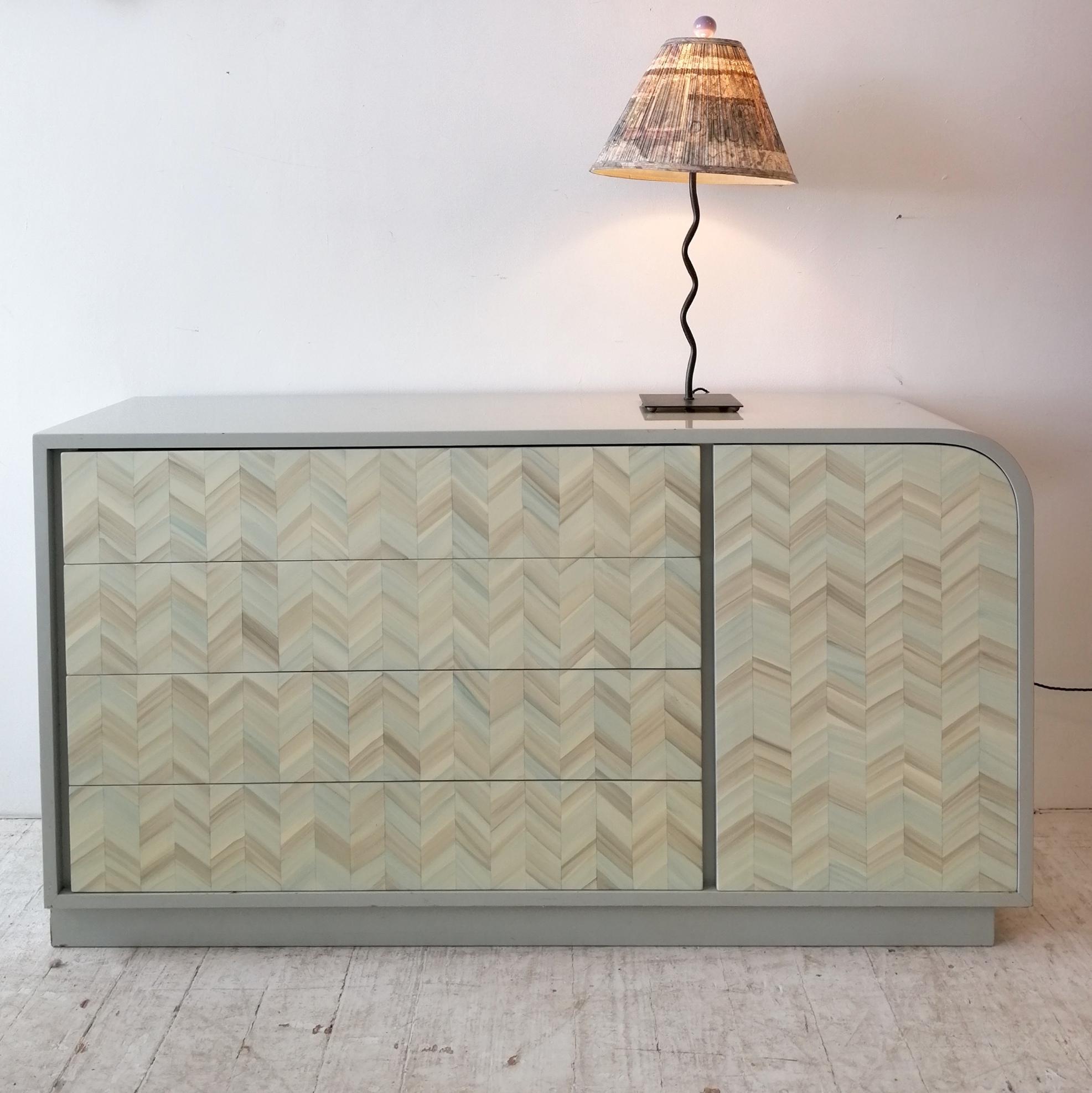 Late 20th Century Vintage postmodern American lacquered chevron design sideboard 1980s For Sale