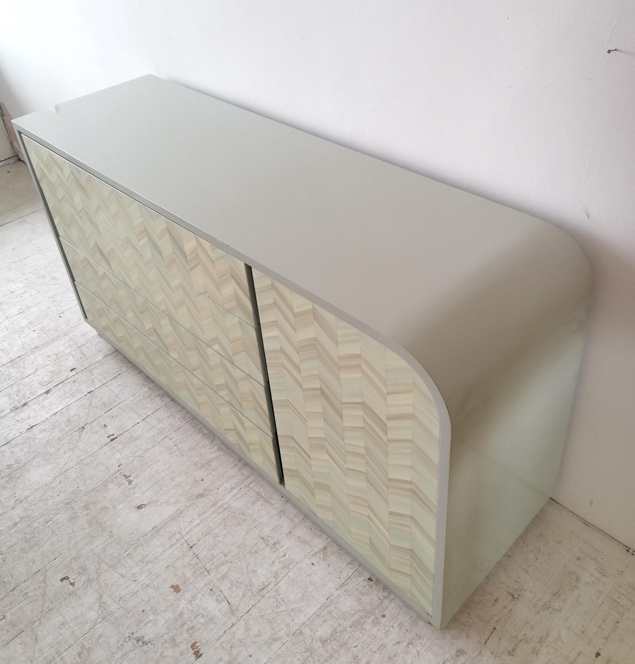 Wood Vintage postmodern American lacquered chevron design sideboard 1980s For Sale