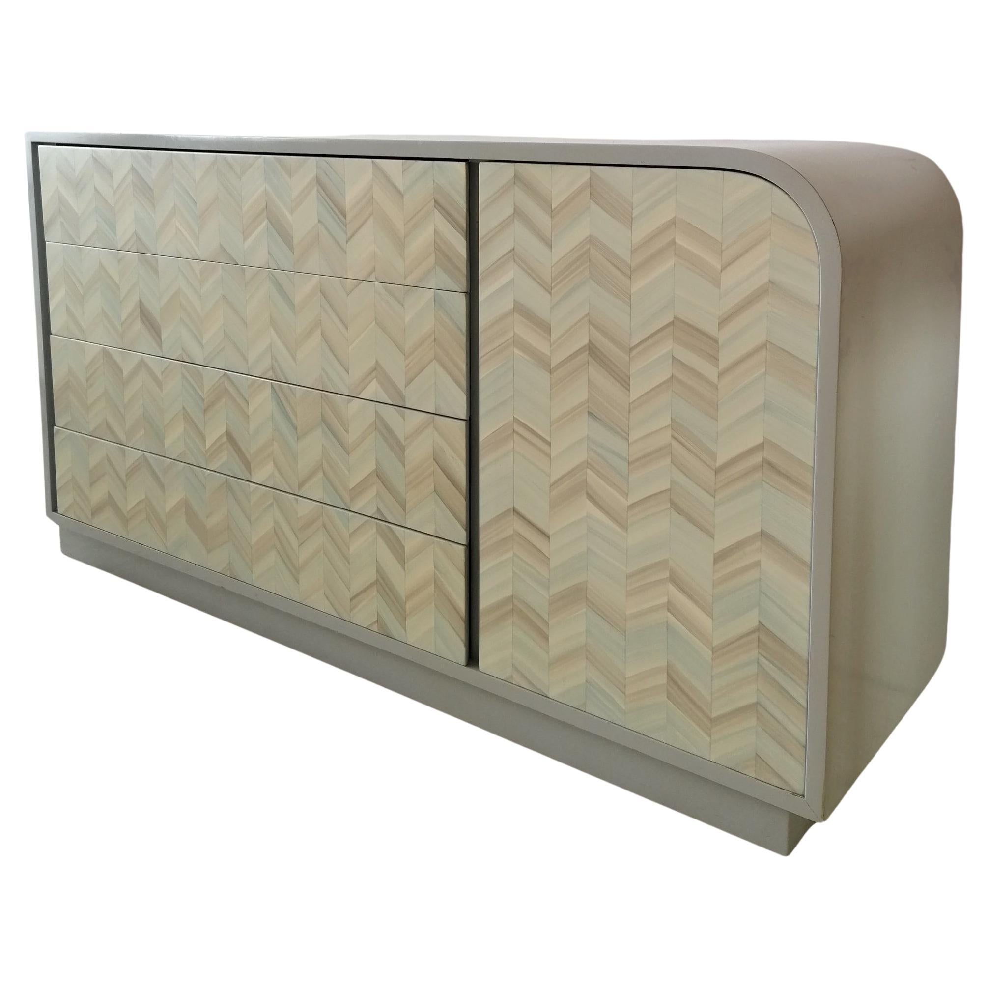 Vintage postmodern American lacquered chevron design sideboard 1980s For Sale