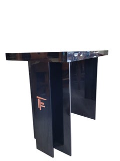 Vintage Postmodern Architectural Black Acrylic Nightstands or End Tables, Pair
