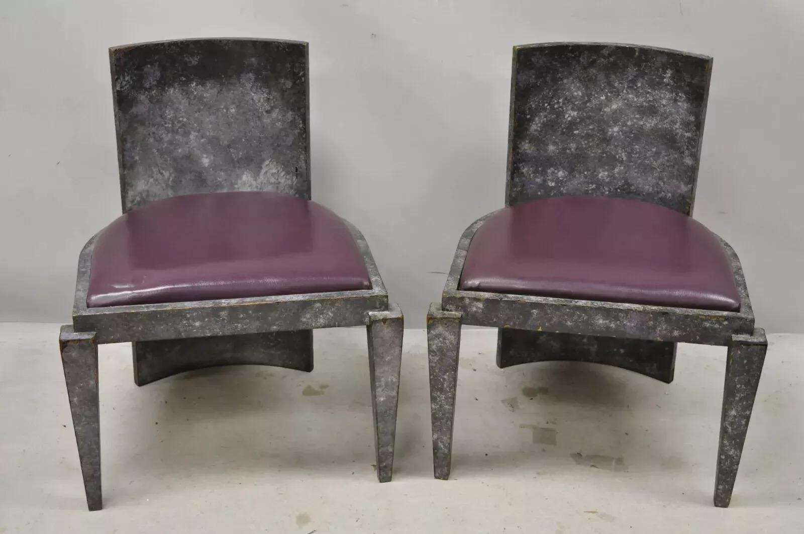 Sedie da gioco vintage postmoderne Art Deco in lacca viola e grigia - una coppia in vendita 5