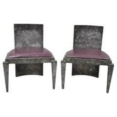 Vintage Postmodern Art Deco Purple and Gray Lacquer Game Chairs - a Pair