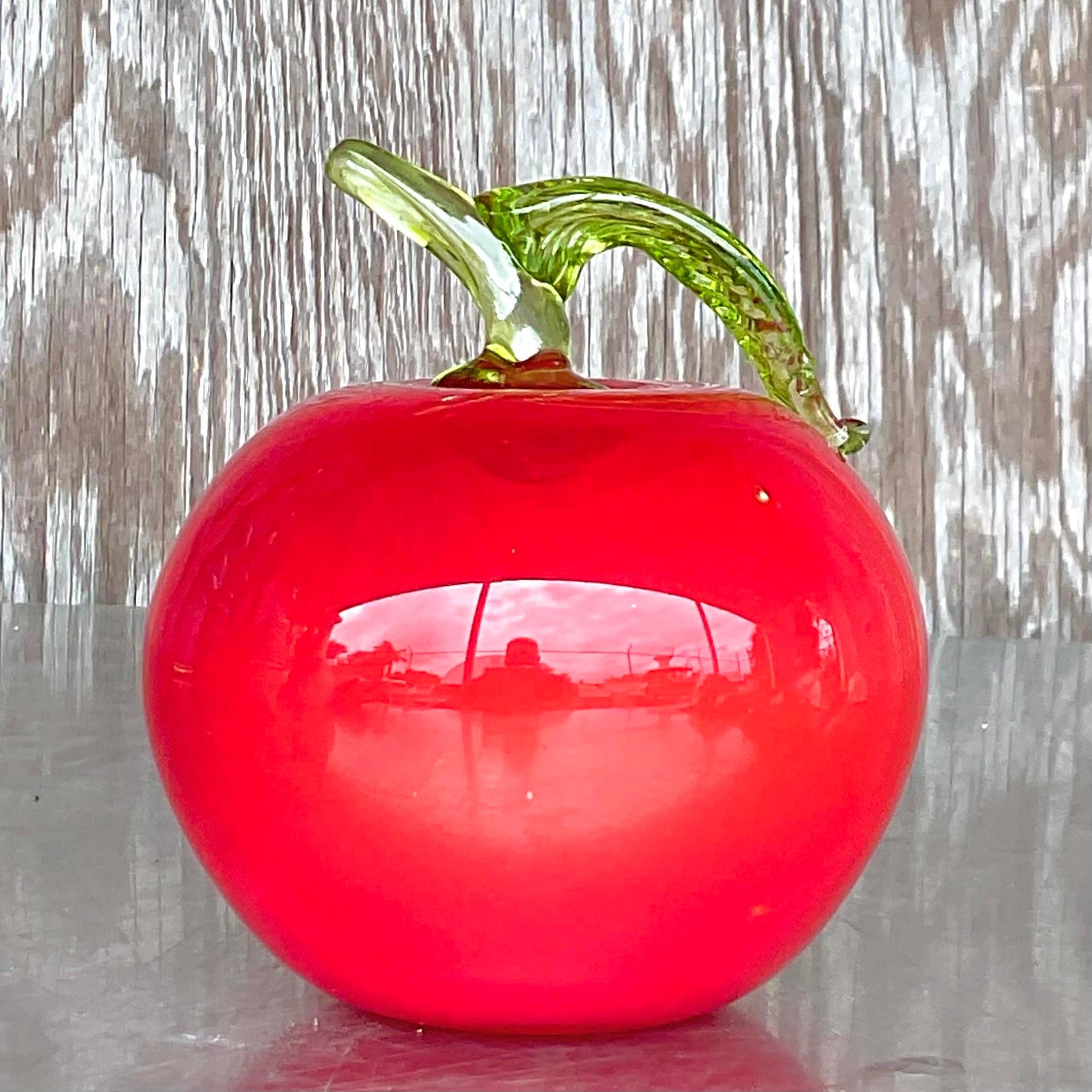 Vintage Postmodern Art Glass Apple In Good Condition For Sale In west palm beach, FL