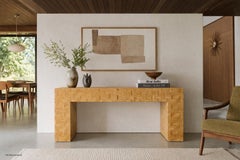 Vintage Postmodern Bamboo Parquet Waterfall Console Table