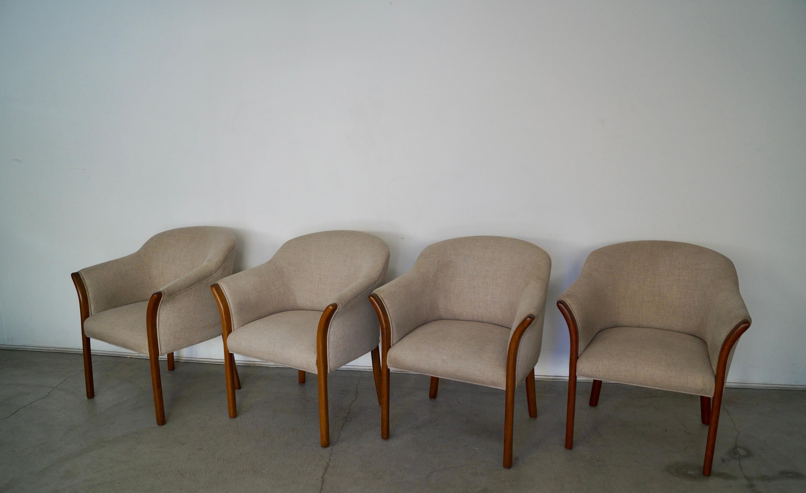 Mid-Century Modern Vintage Postmodern Barrel Walnut Armchairs - Set of Four