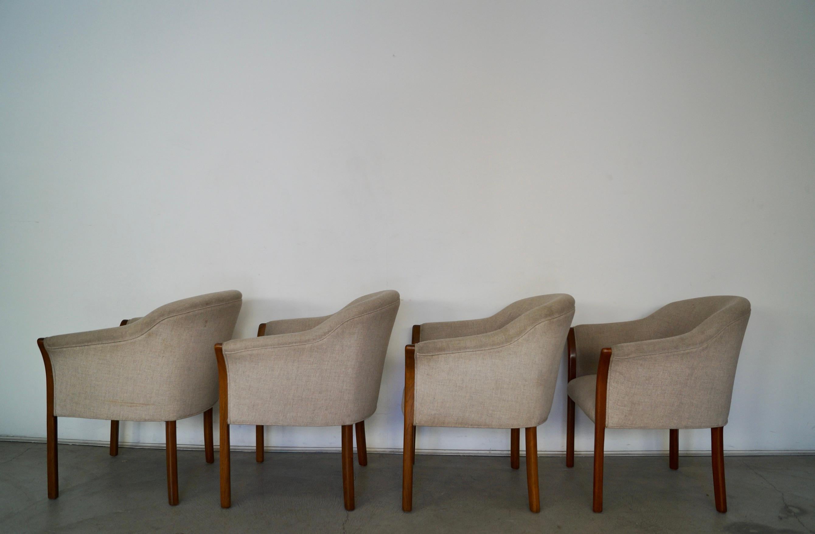 American Vintage Postmodern Barrel Walnut Armchairs - Set of Four