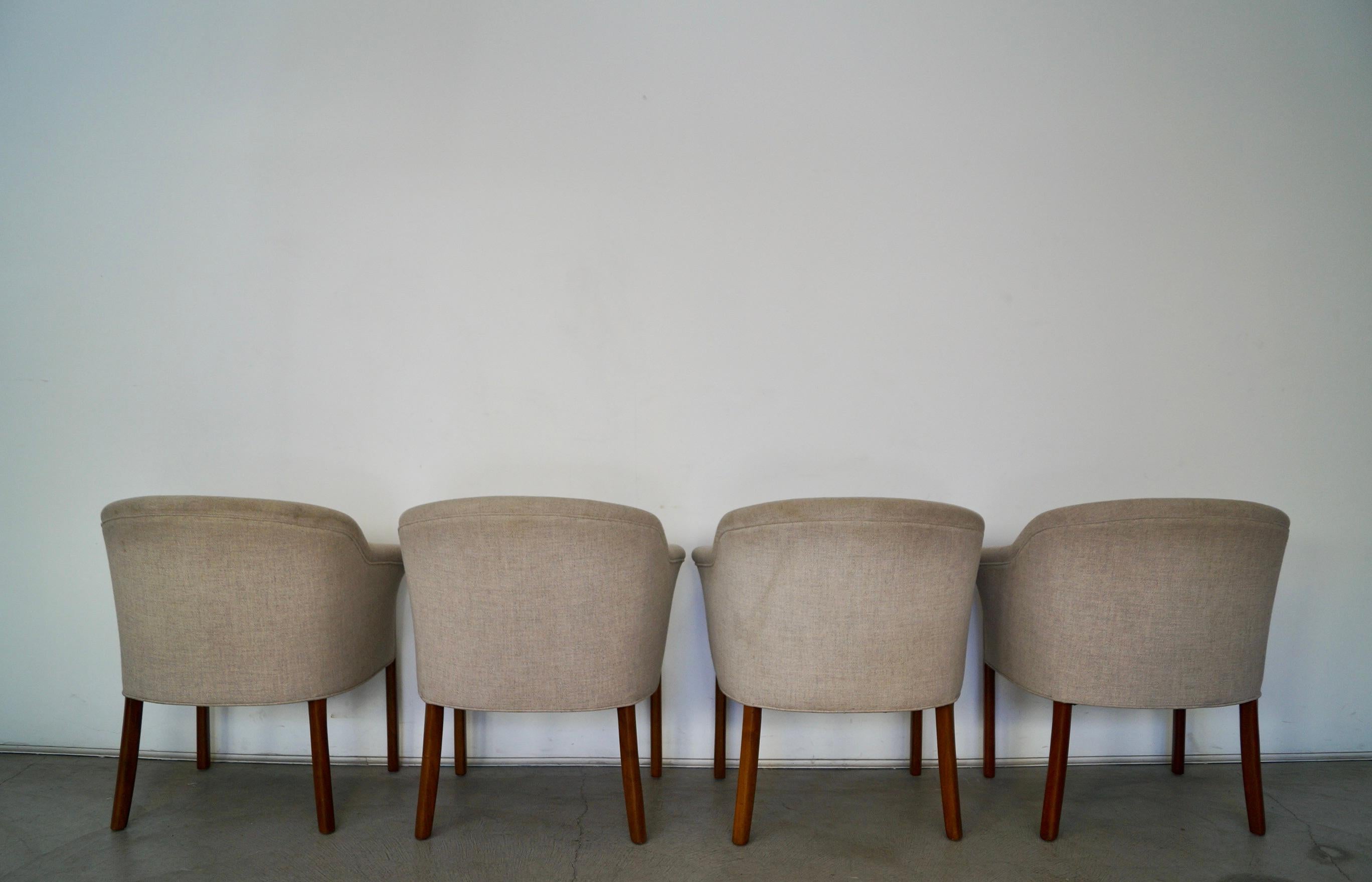 Vintage Postmodern Barrel Walnut Armchairs - Set of Four In Good Condition In Burbank, CA