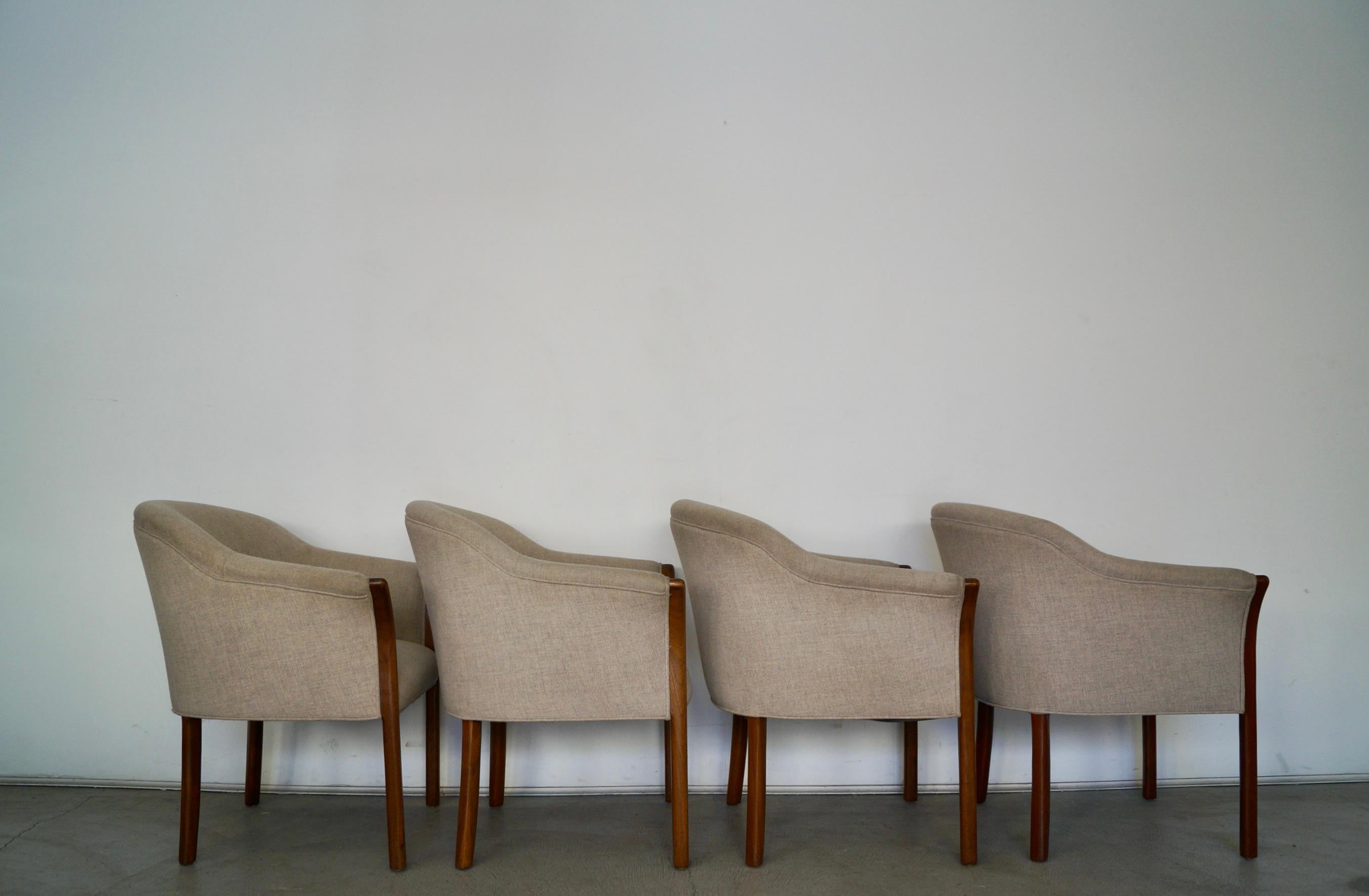Late 20th Century Vintage Postmodern Barrel Walnut Armchairs - Set of Four