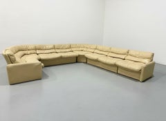 Vintage Postmodern Beige Leather 6 Piece Modular Sectional Sofa