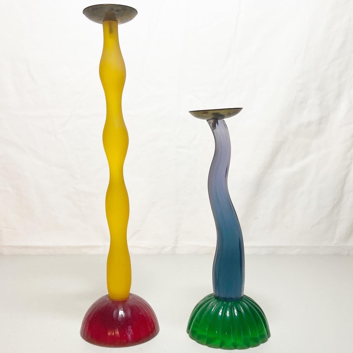 Taiwanese Vintage Postmodern Benazir Style Candlesticks - a Pair For Sale