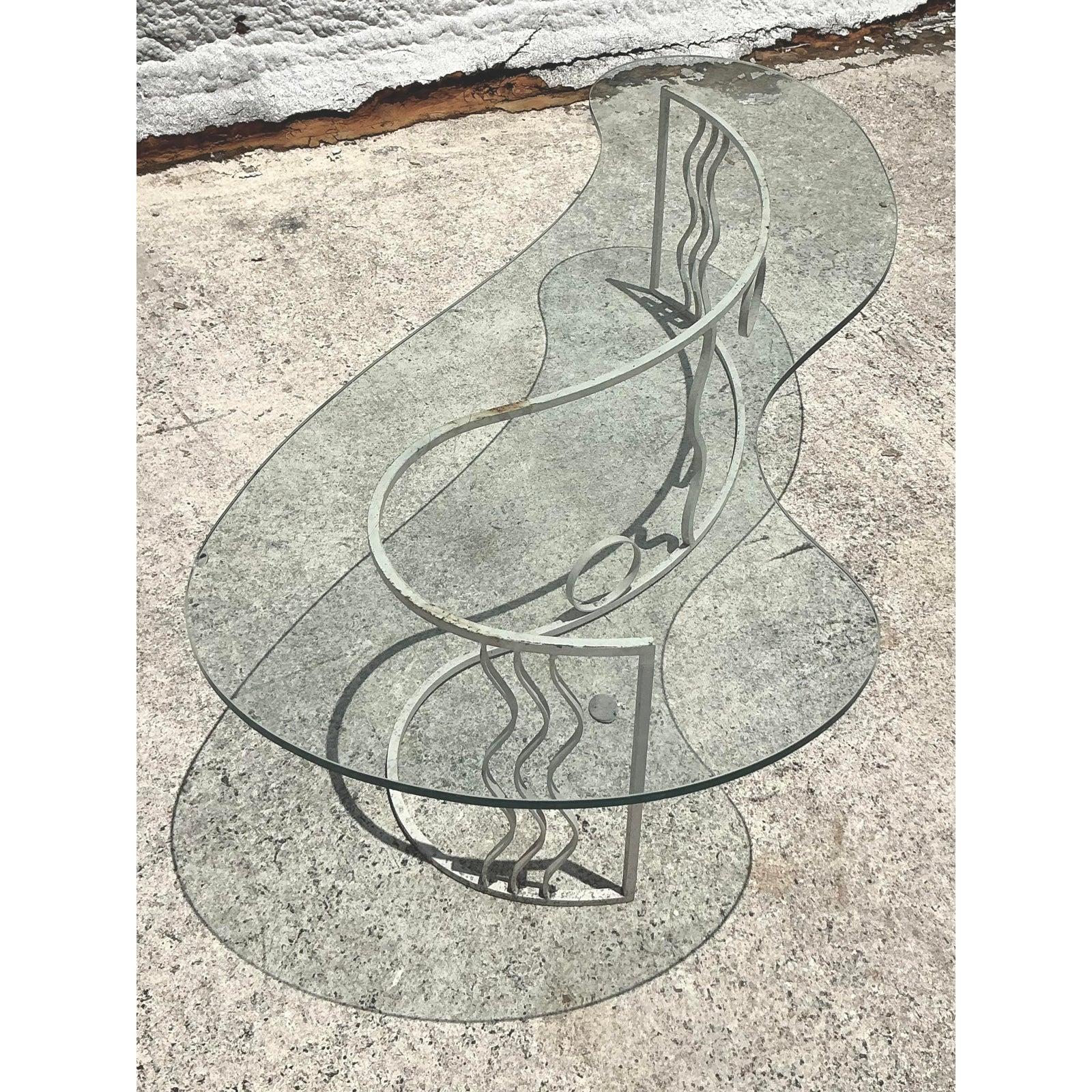 American Vintage Postmodern Biomorphic Wave Coffee Table For Sale