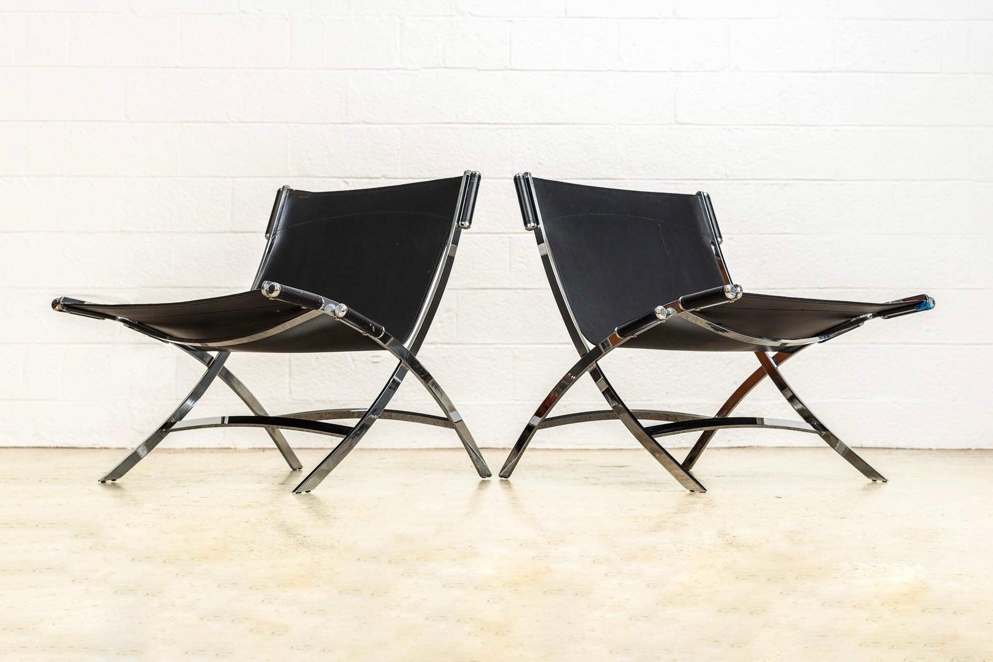 Postmoderne schwarze lederne und verchromte Lounge-Stühle von Antonio Citterio im Angebot 5
