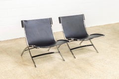 Vintage Postmodern Black Leather and Chrome Lounge Chairs by Antonio Citterio