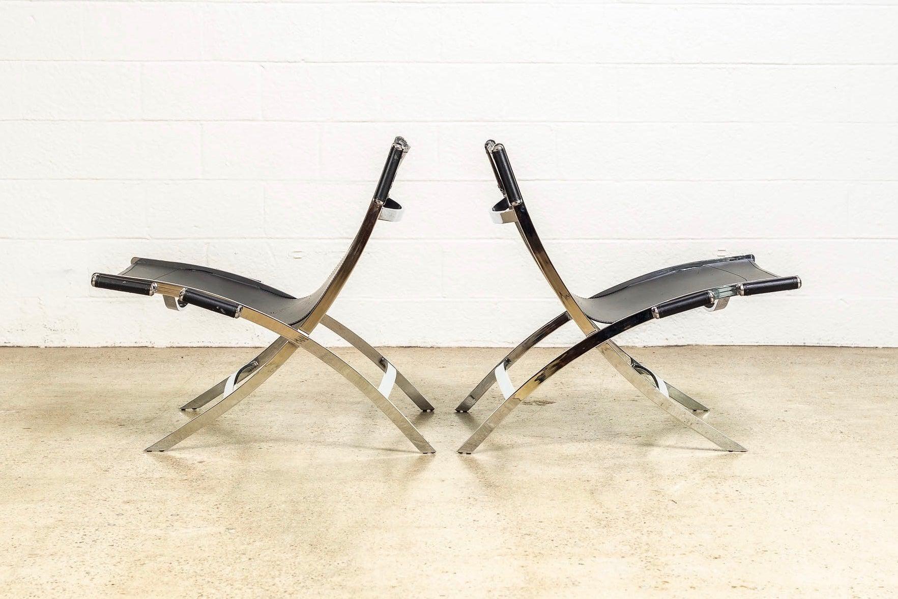 Postmoderne schwarze lederne und verchromte Lounge-Stühle von Antonio Citterio (Ende des 20. Jahrhunderts) im Angebot