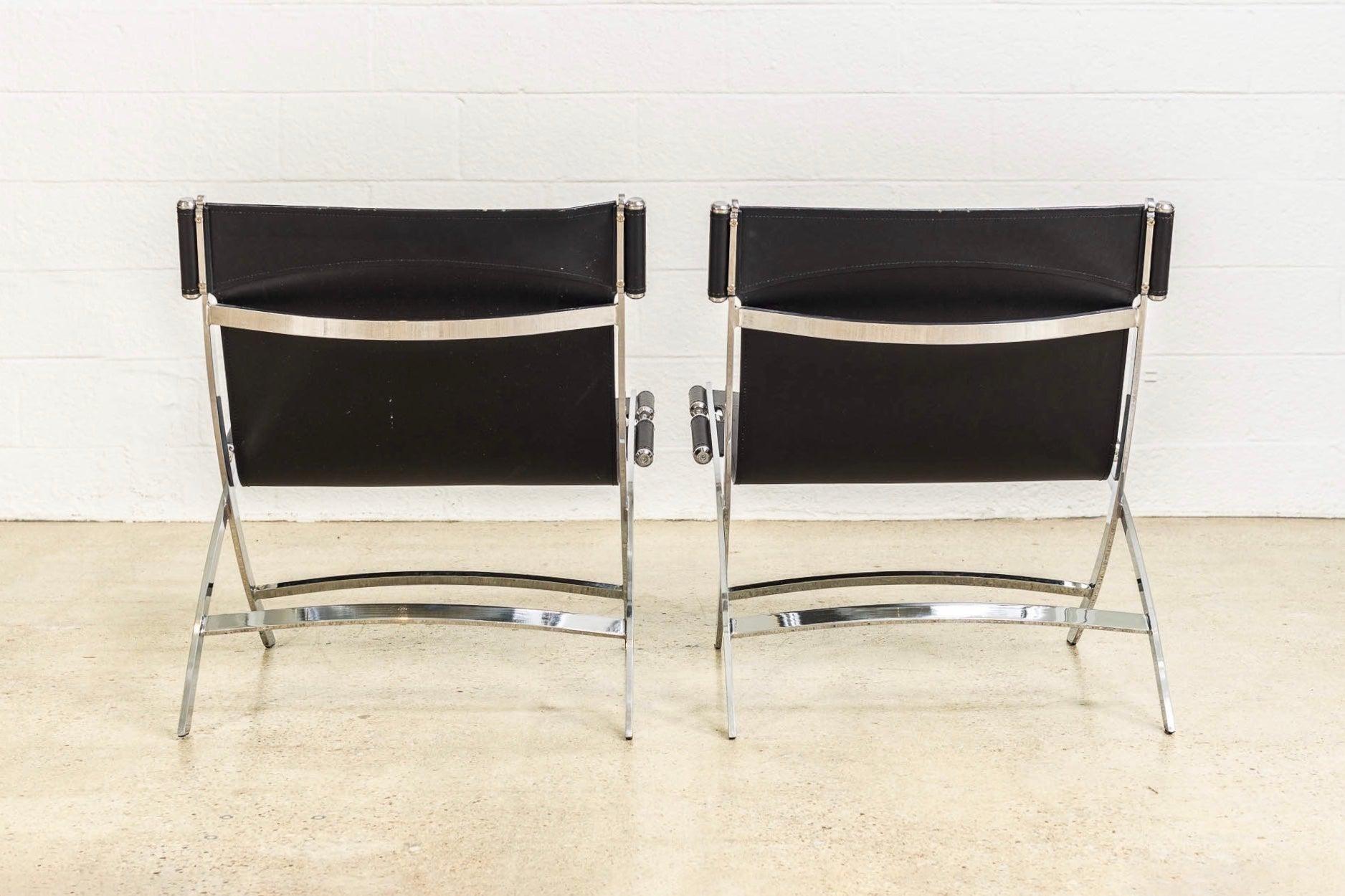 Postmoderne schwarze lederne und verchromte Lounge-Stühle von Antonio Citterio (Stahl) im Angebot